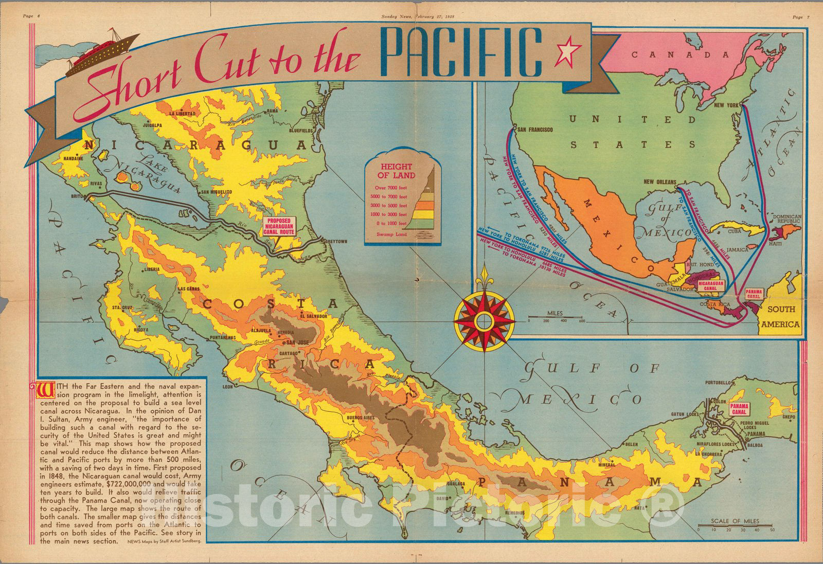 Historic Map : Short cut to the Pacific 1938 - Vintage Wall Art