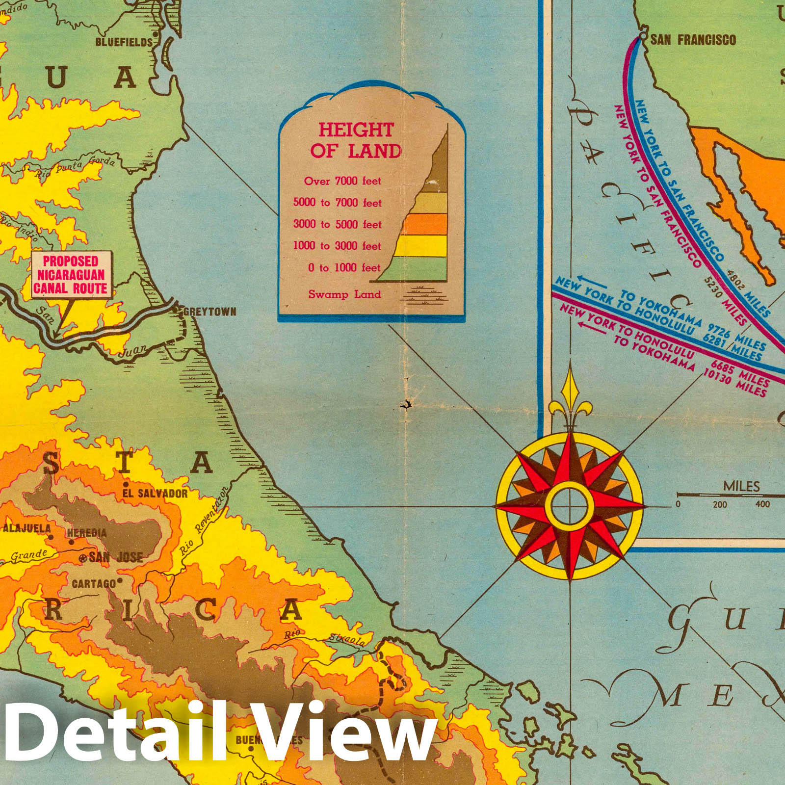 Nicaragua - Canal Map, 1938 - Historical Map Print