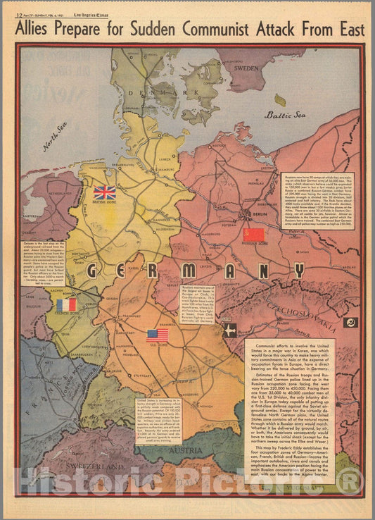 Historic Map : Allies prepare for sudden communist attack from East 1951 - Vintage Wall Art