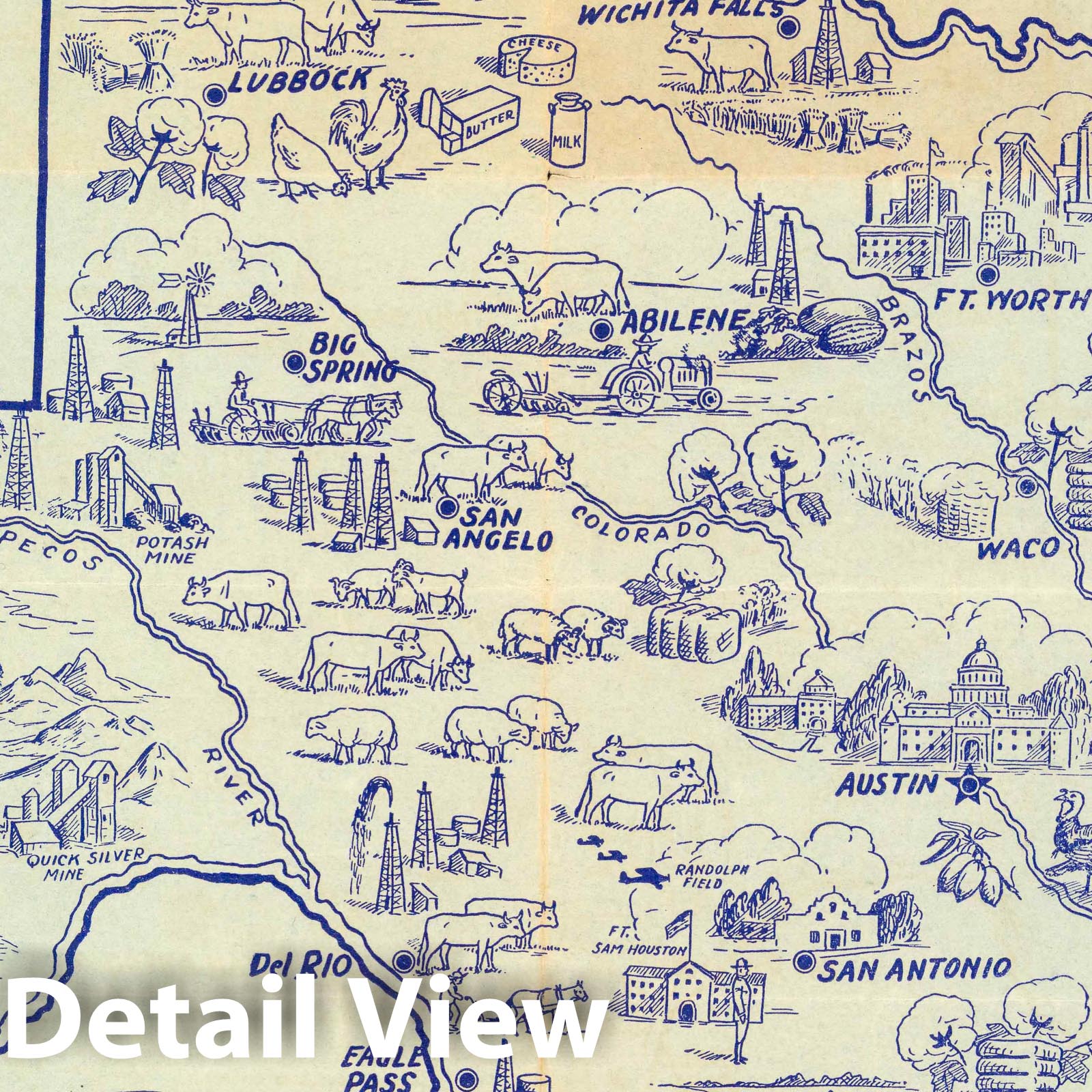 Educational Map of Texas Centennial 1935 - Pictorial Historical Map Print