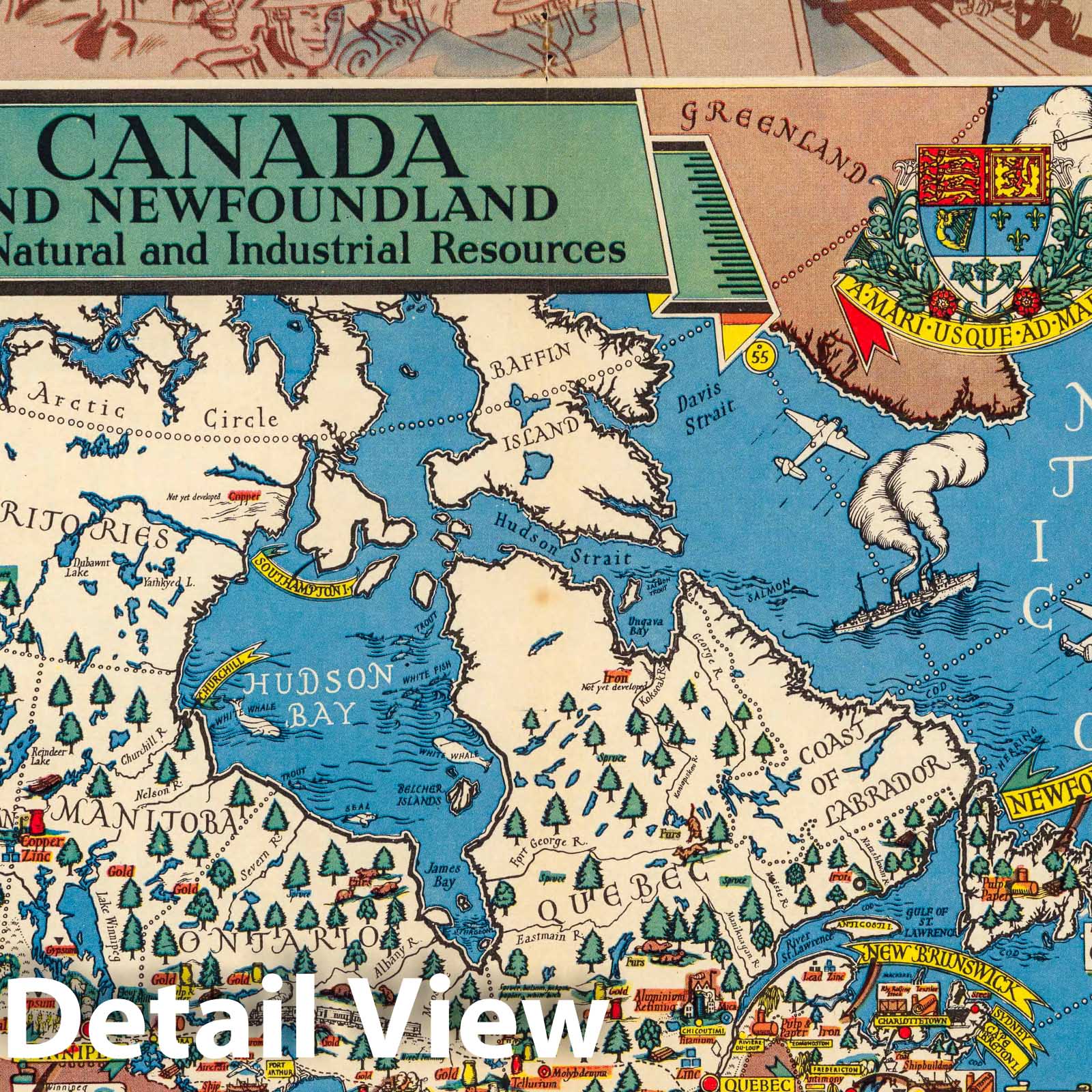 Canada and Newfoundland - Pictorial Map, 1945 - Historical Map Print