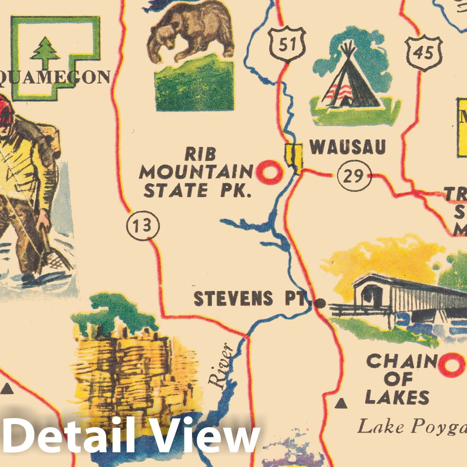 Wisconsin - Pictorial Map, 1964 - Historical Map Reproduction