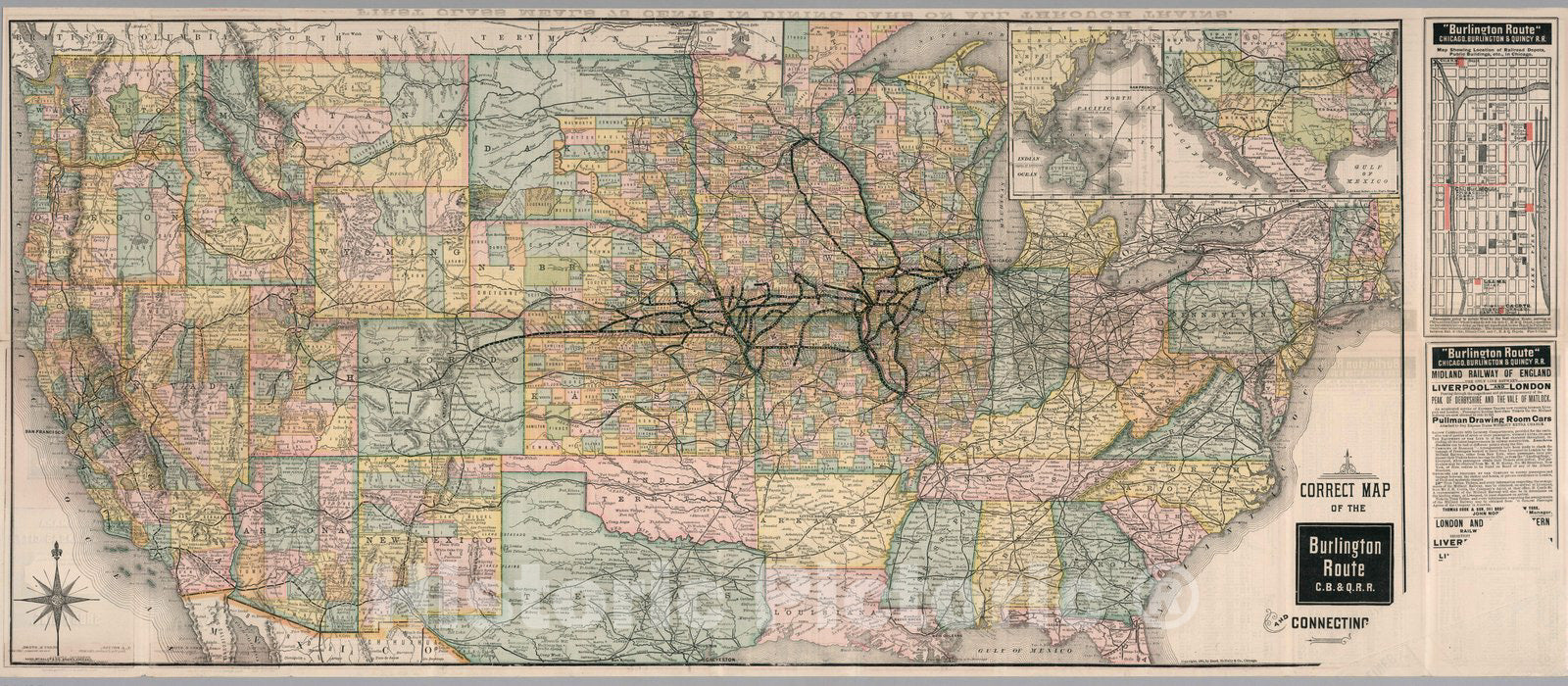 Historic Map : Timetable Map, Burlington Route. 1885 v1