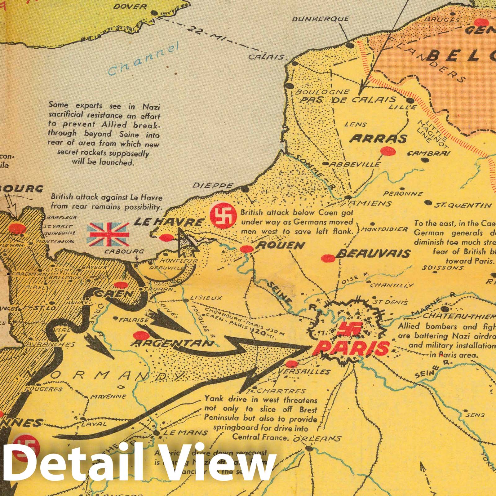 France - World War II, 1943 - Historical Military Map Print