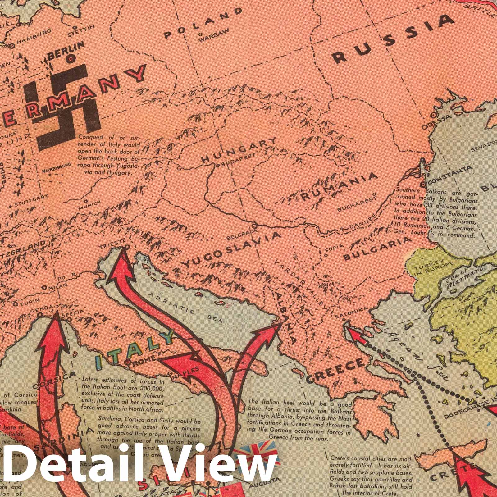 World War II: Sicily and Italy - Pictorial Map, 1943