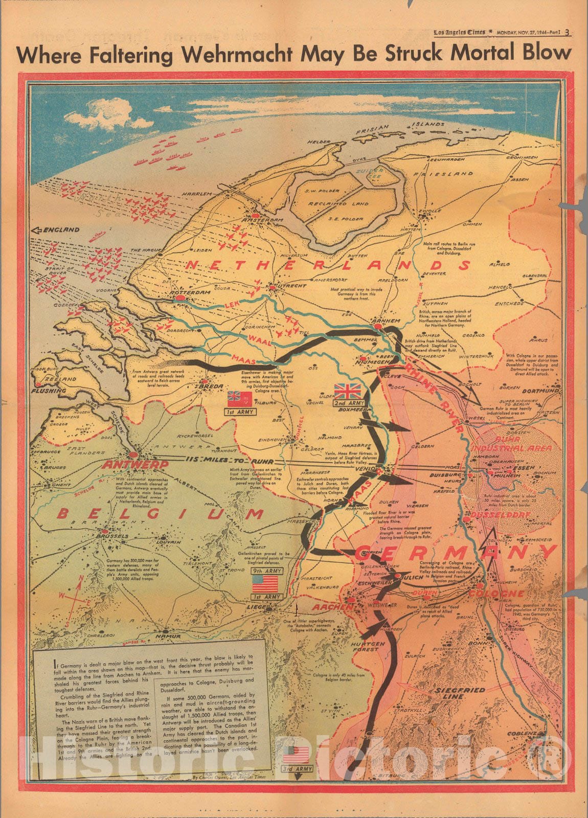 Historic Map : Where faltering Wehmacht may be struck mortal blow 1944 - Vintage Wall Art