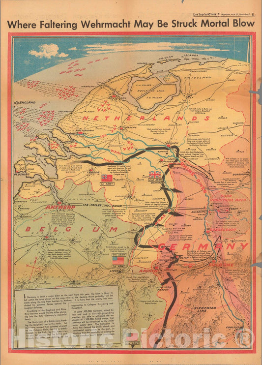 Historic Map : Where faltering Wehmacht may be struck mortal blow 1944 - Vintage Wall Art