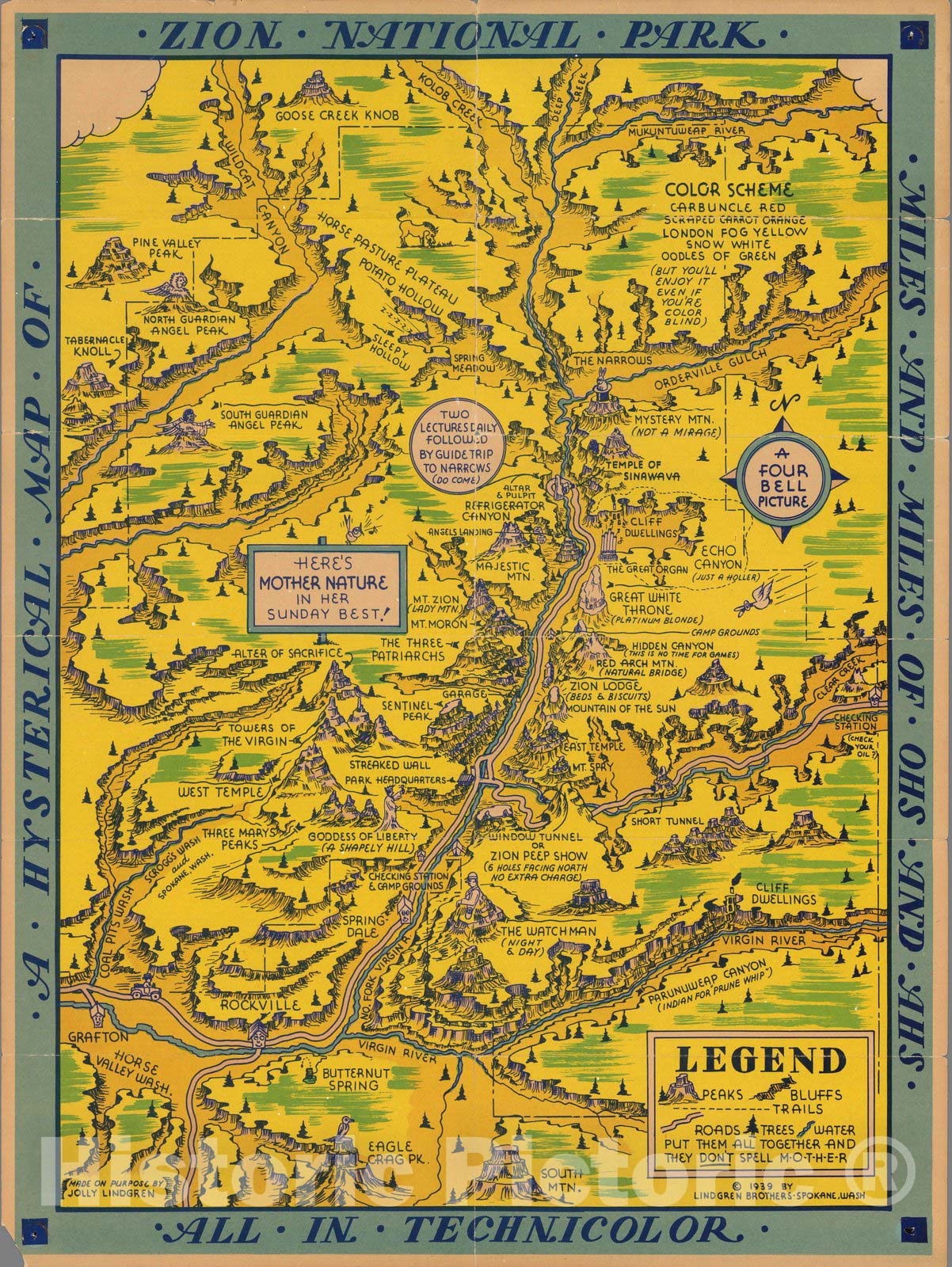 Historic Map : A histerical map of Zion National Park, 1939 - Vintage Wall Art