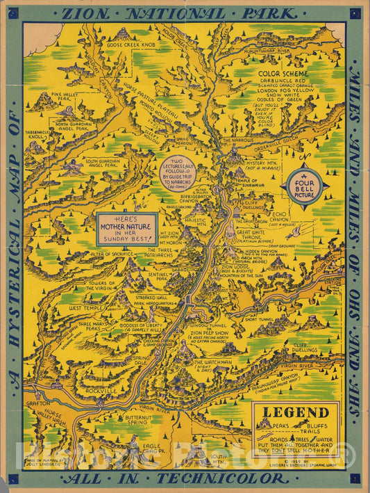 Historic Map : A histerical map of Zion National Park, 1939 - Vintage Wall Art
