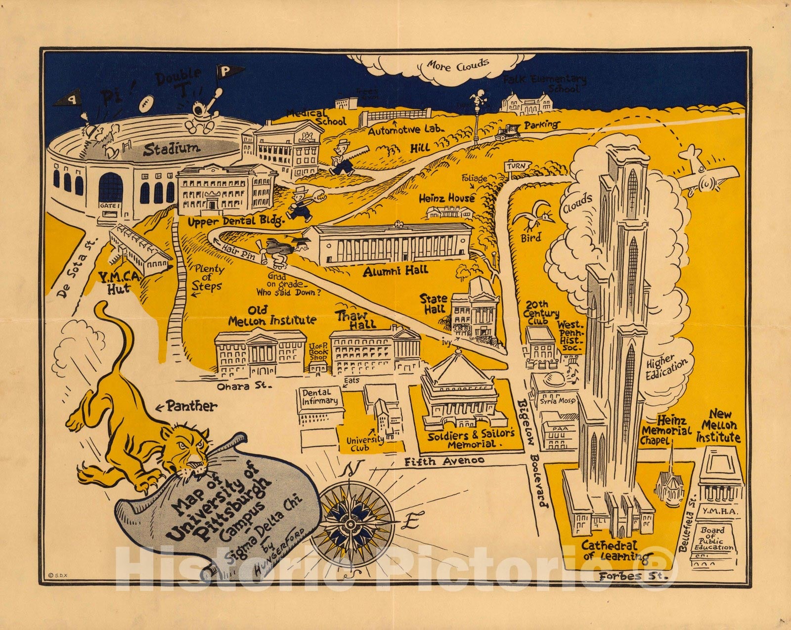 University of Pittsburgh, Pennsylvania - Pictorial Map, 1935