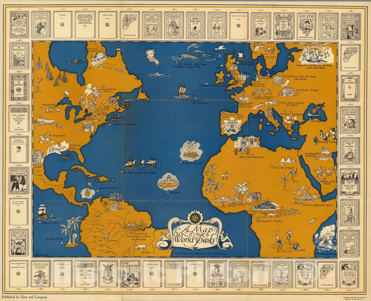 Historic Map : the world of books, 1928 - Vintage Wall Art