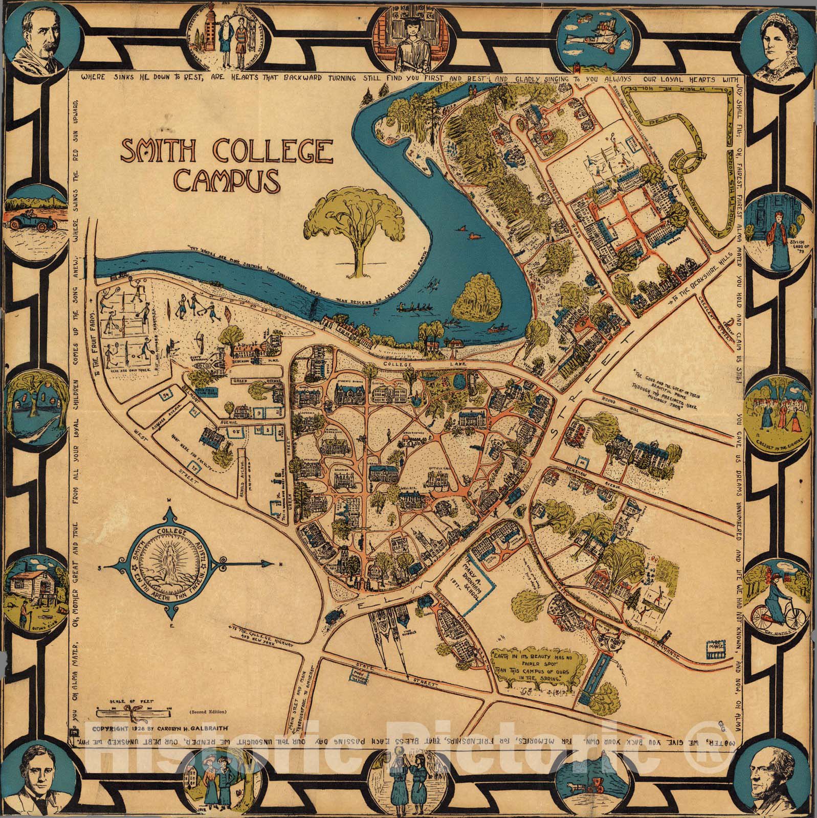 Historic Map : Smith College Campus, 1928 - Vintage Wall Art