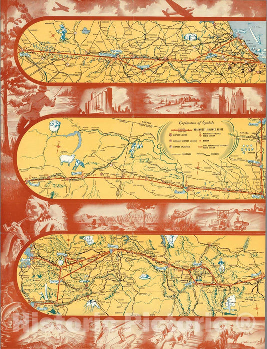 Historic Map : Pocket Map, Northwest Airlines : short cut, Chicago, Twin Cities, Pacific Coast 1939 - Vintage Wall Art