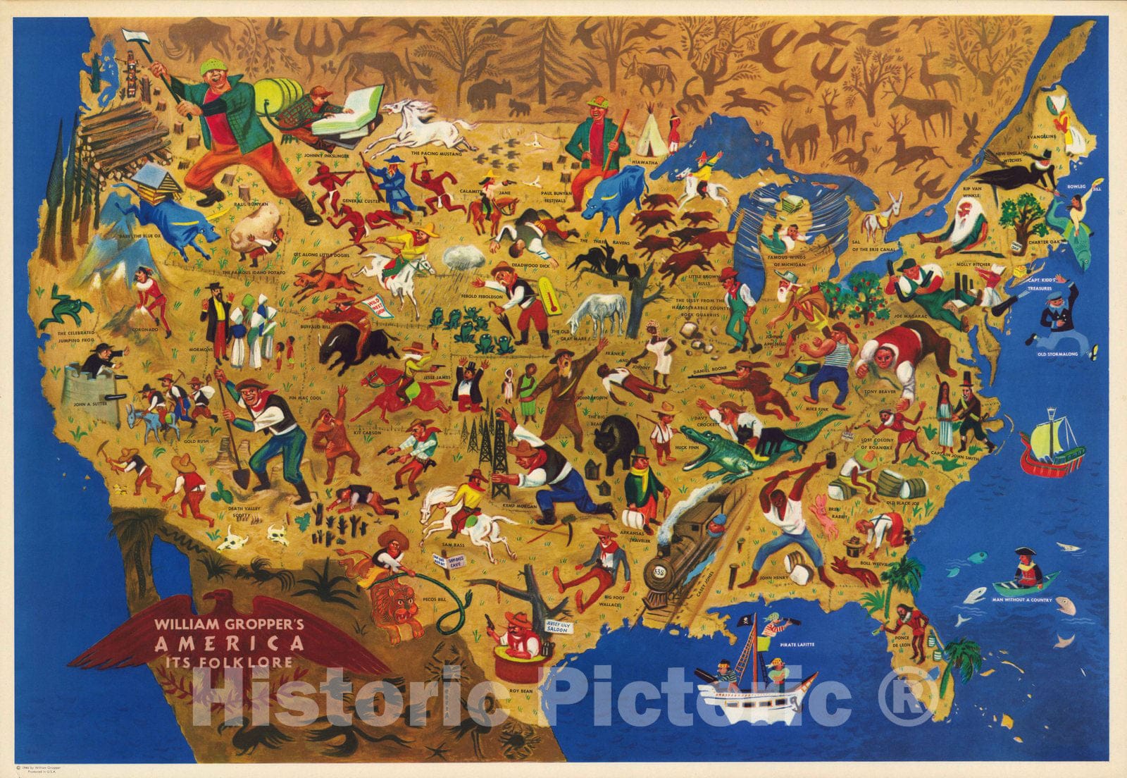 United States - Pictorial Map, 1946 - William Gropper's America Folklore