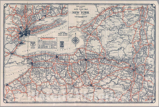 Historic Map : Rand McNally junior auto road map : New York, 1927 - Vintage Wall Art