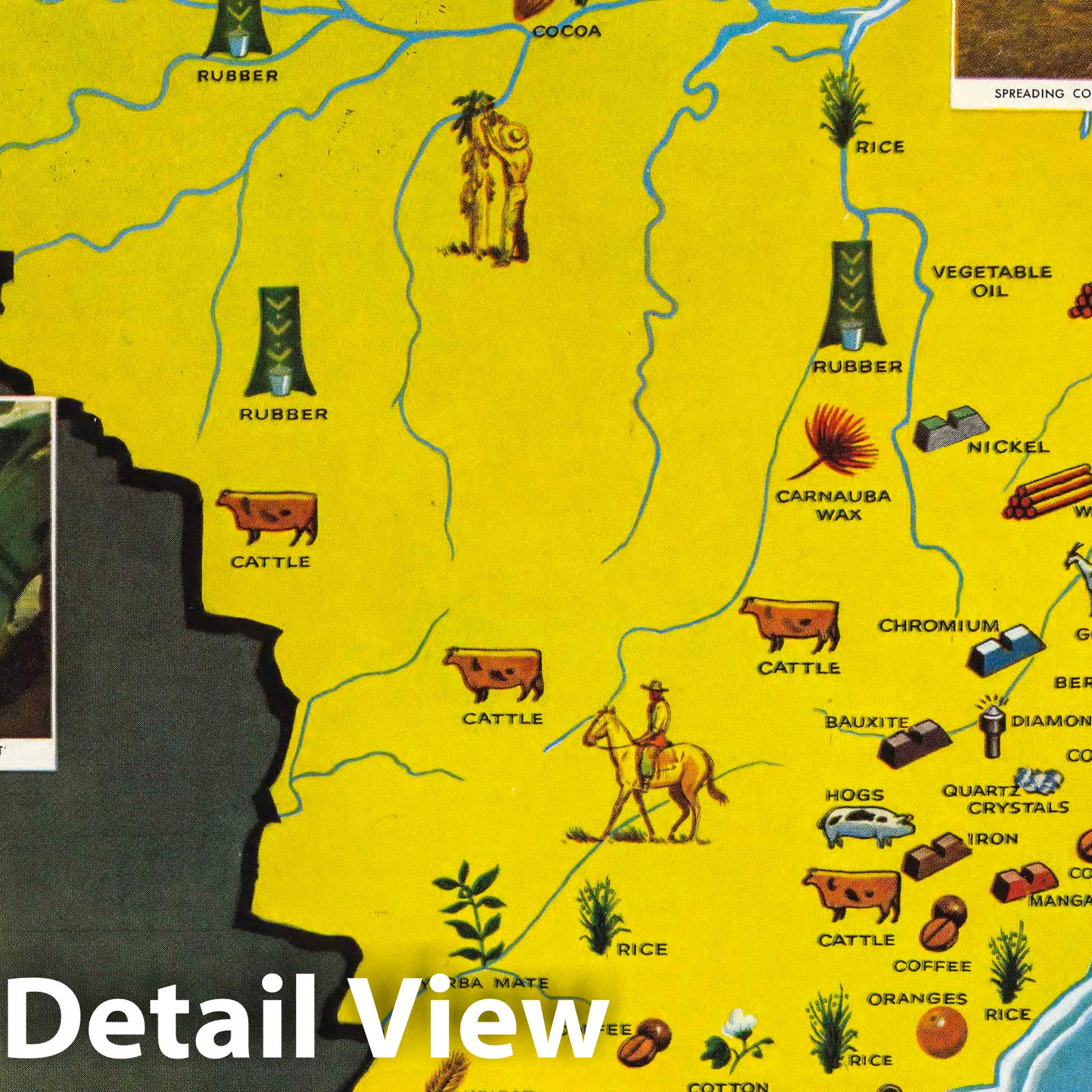 Brazil - Pictorial Map, 1950 - Historical Map Print