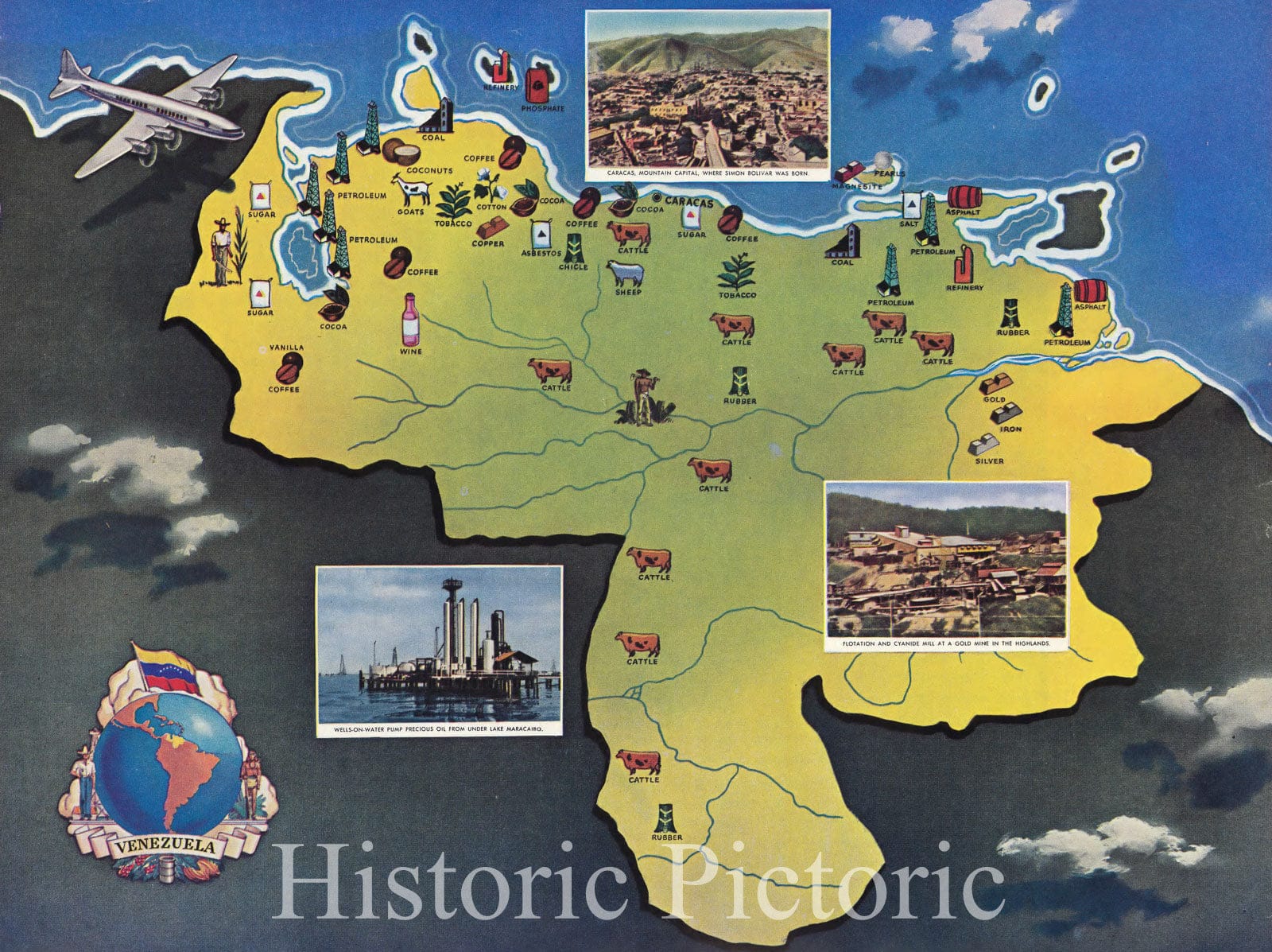 Historic Map : Venezuela, Venezuela 1950 , Vintage Wall Art