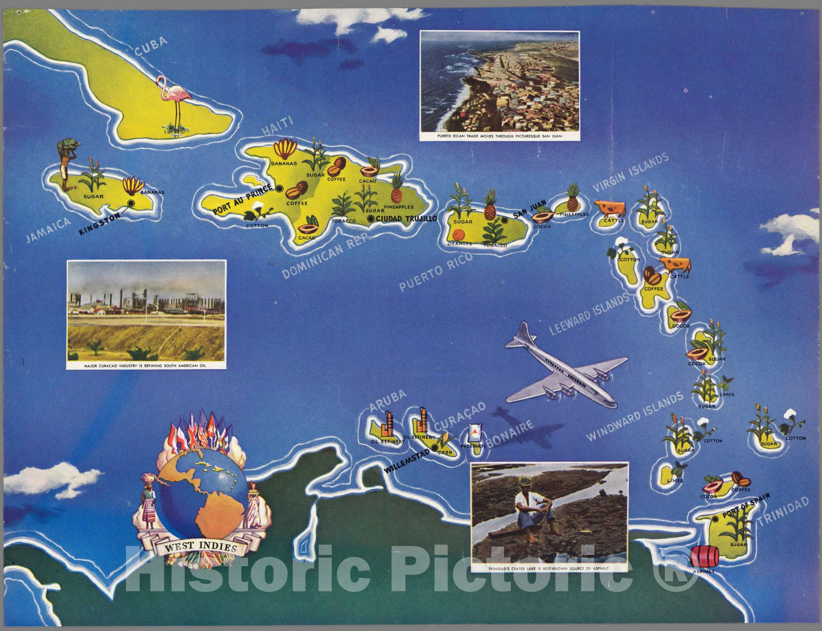 Historic Map : West Indies 1950 - Vintage Wall Art