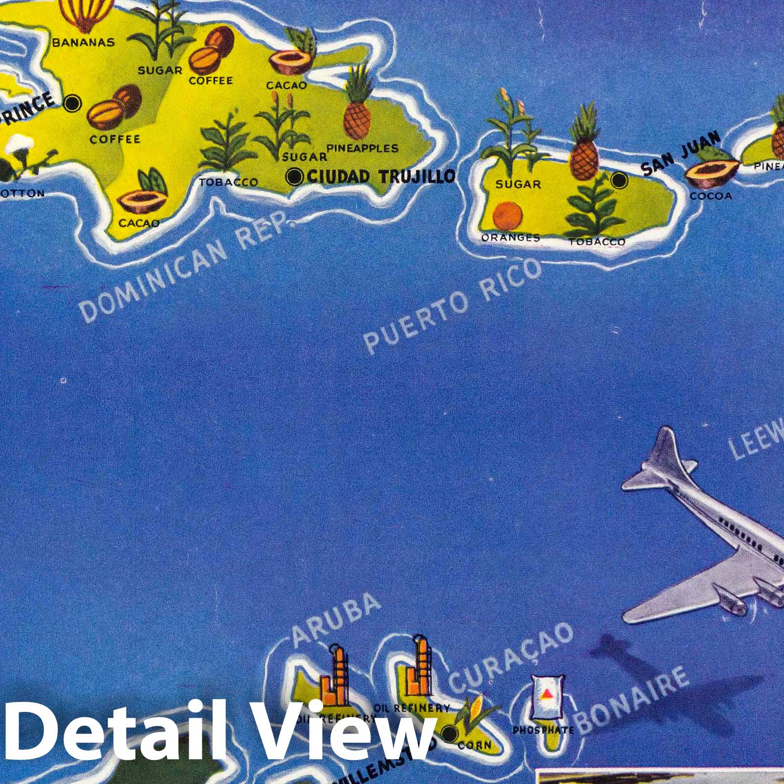 Pan Am - World Airline Routes, West Indies 1950 - Historical Map Print