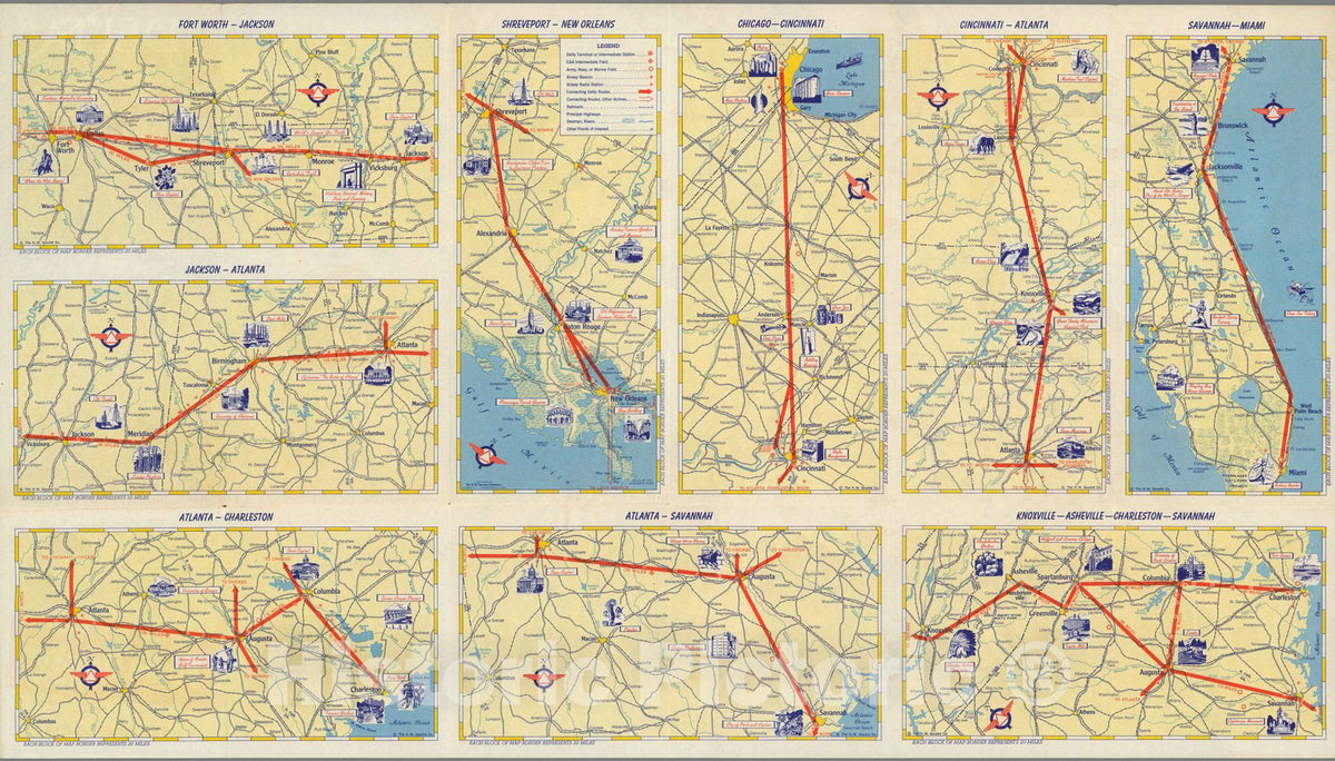 Historic Map : Delta Airlines system route maps, 1946 - Vintage Wall Art