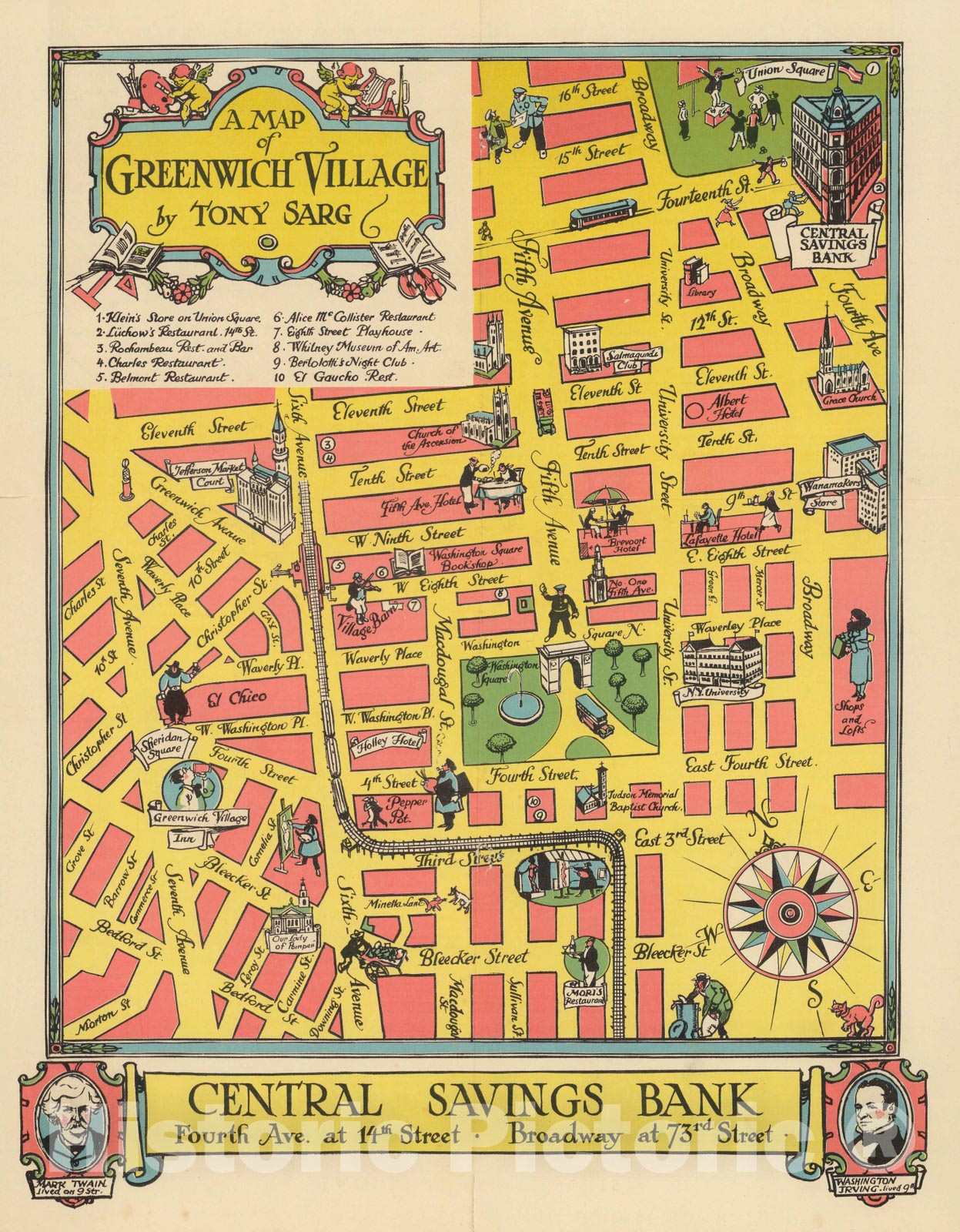 Greenwich Village, New York - Pictorial Map, 1934 by Tony Sarg