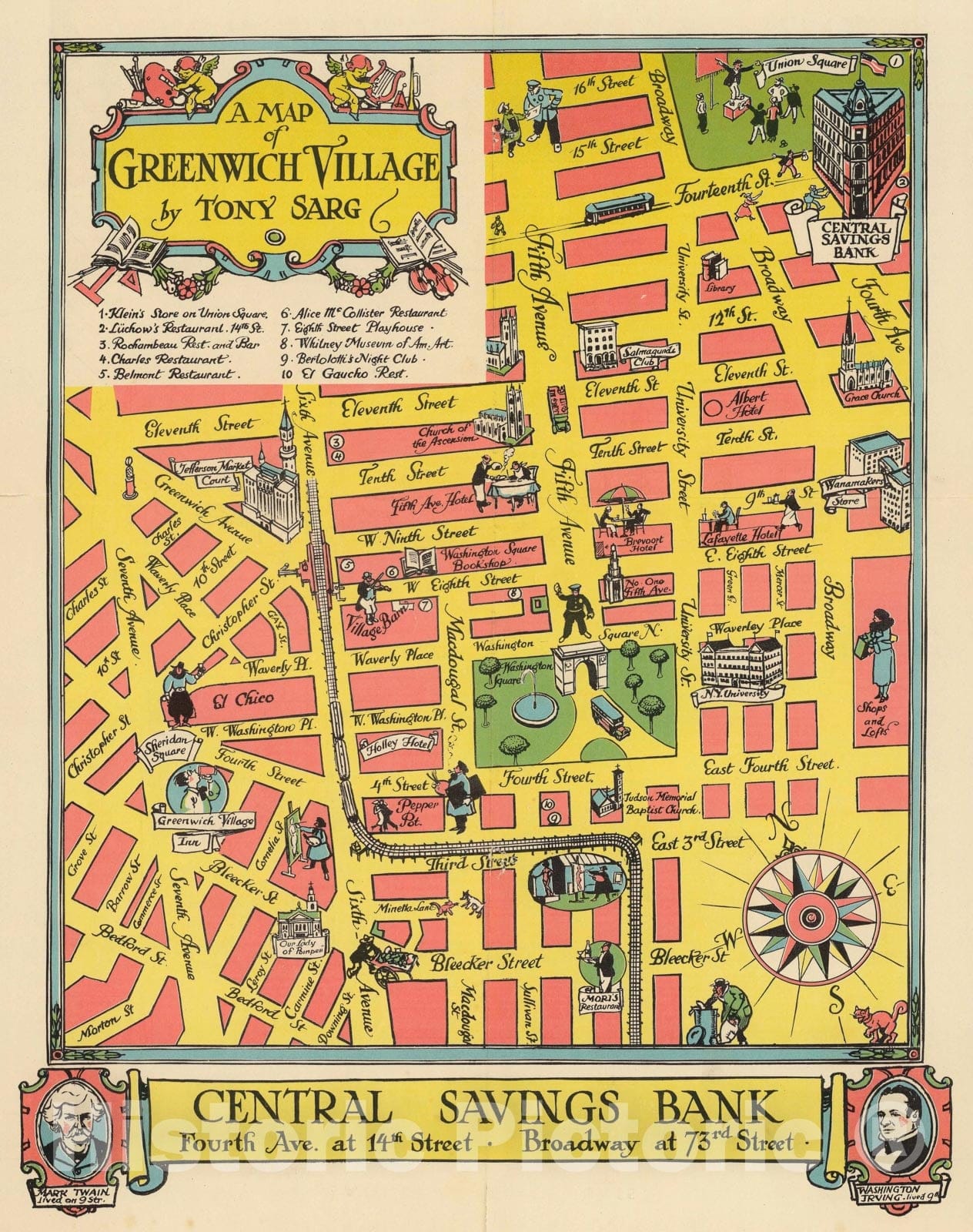 Historic Map - A Map of Greenwich Village by Tony Sarg, 1934 - Vintage Wall Art