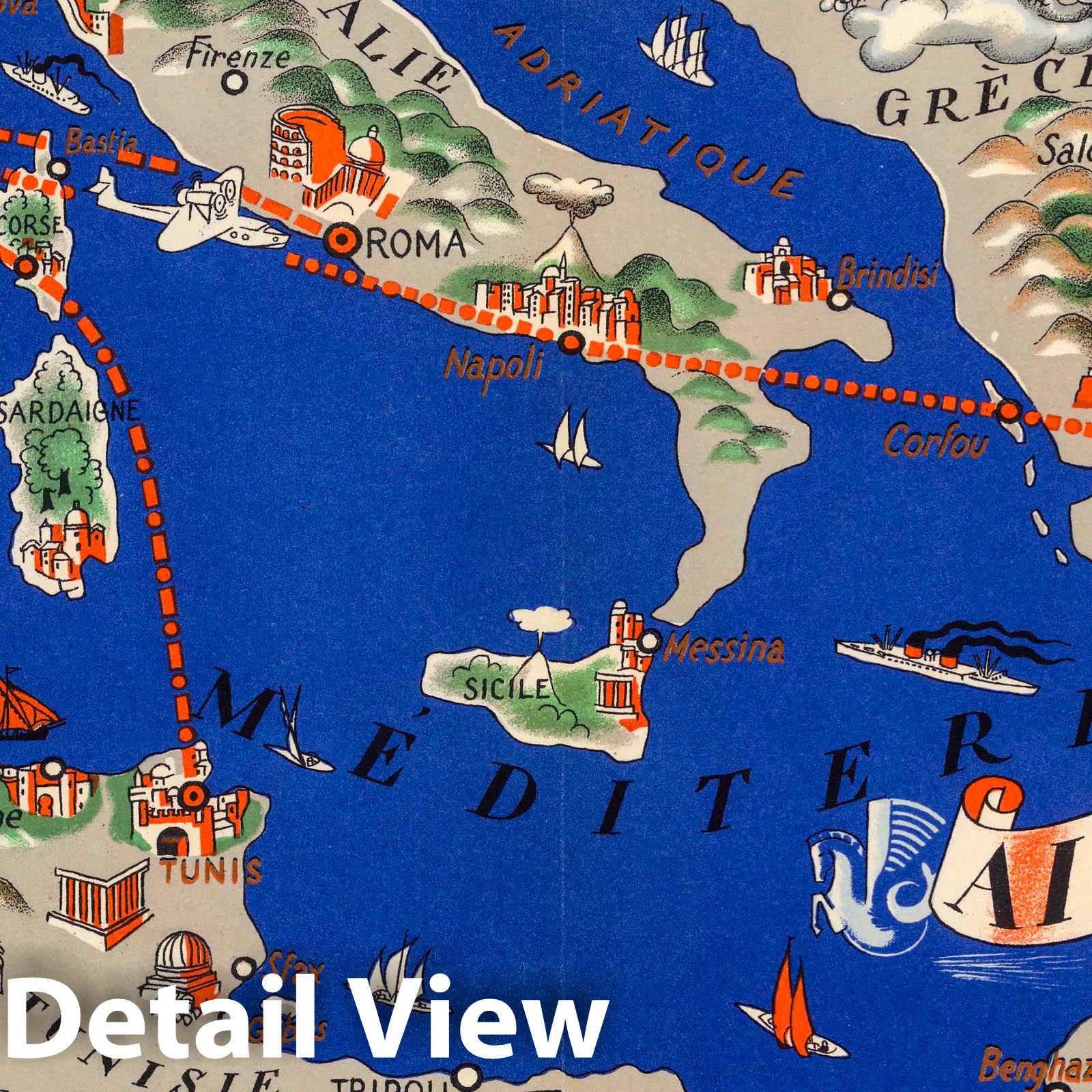 Mediterranean and North Africa - World Airline Routes, 1930 - Historical Map Print
