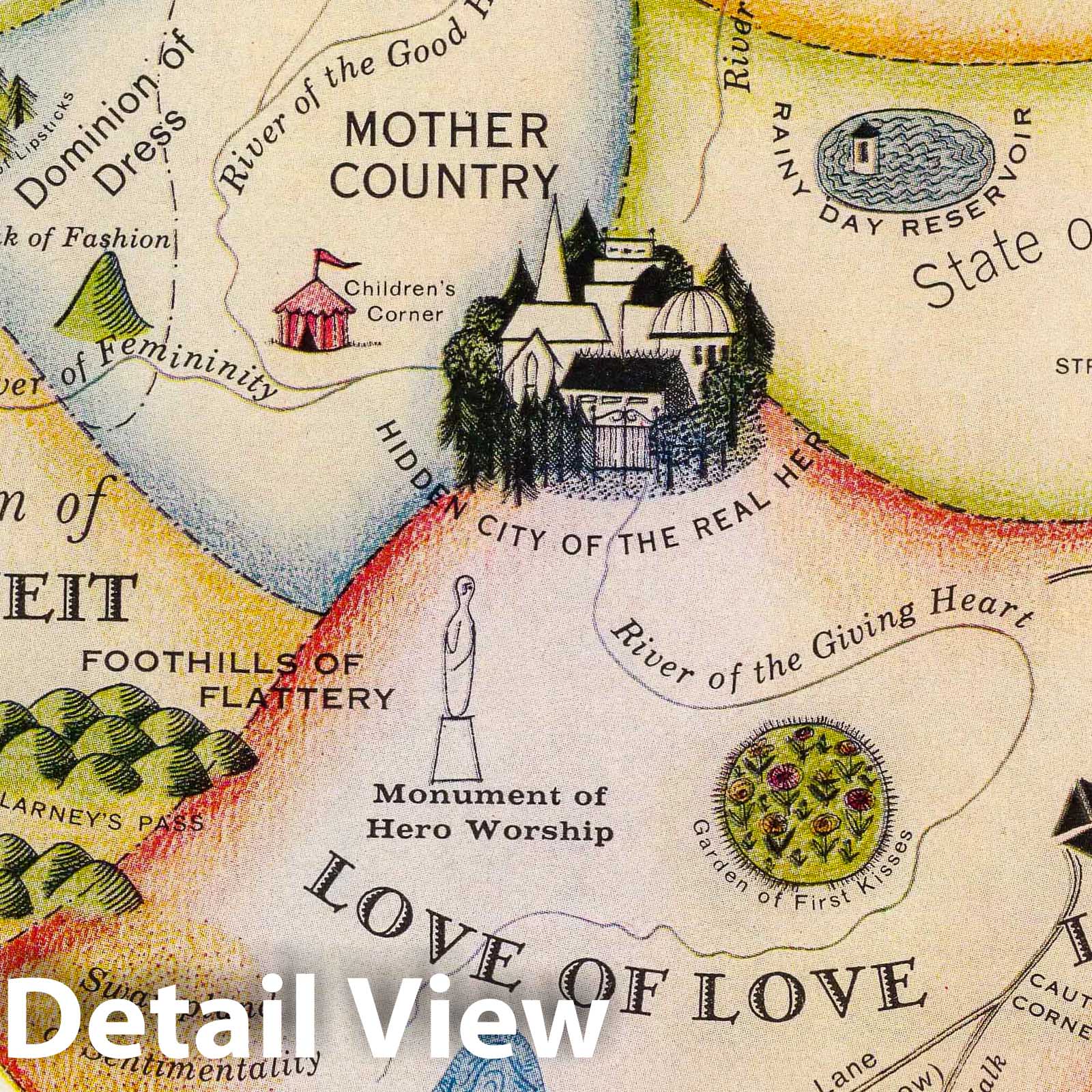Woman's Heart - Pictorial Map, 1960 - Vintage Pictorial Map Print