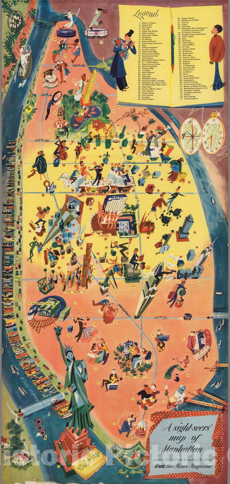 Manhattan, New York - Pictorial Map, 1946