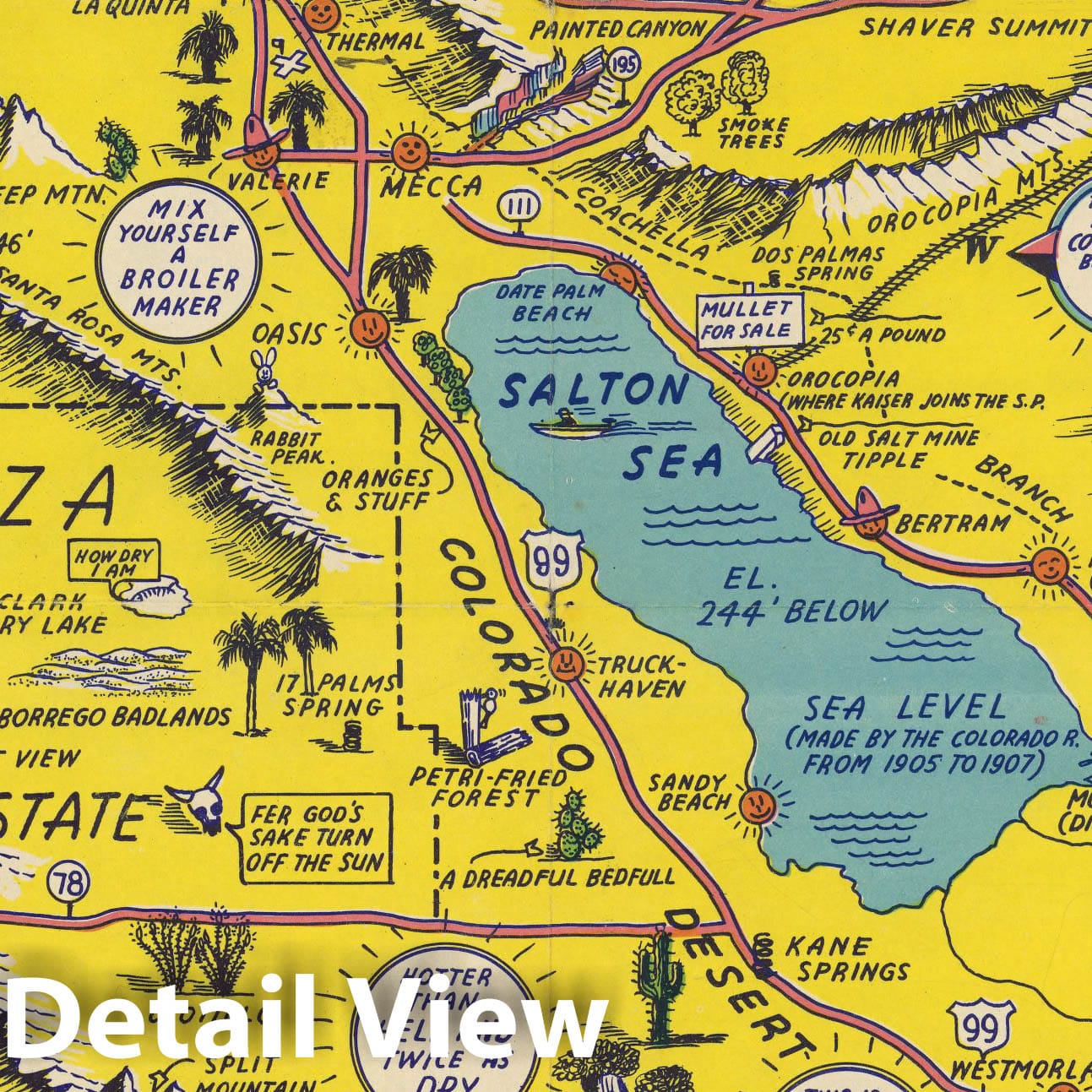 Palm Springs to Mexico - Pictorial Map, 1948 - Historical Map Print