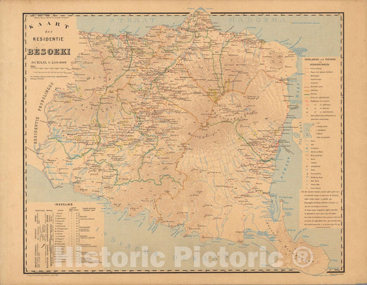 Historic Map : Indonesia, Kaart der Residentie Besoeki. 1887 , Vintage Wall Art