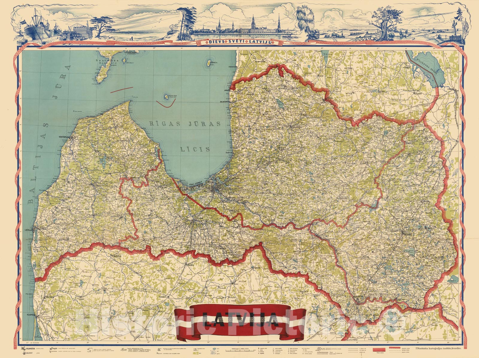 Historic Map : Latvia, Latvija 1950 , Vintage Wall Art