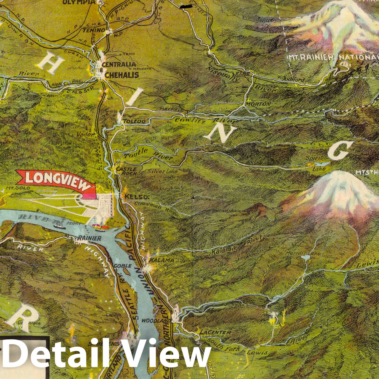 Longview - Pictorial Map, 1923 - Historical Map Print