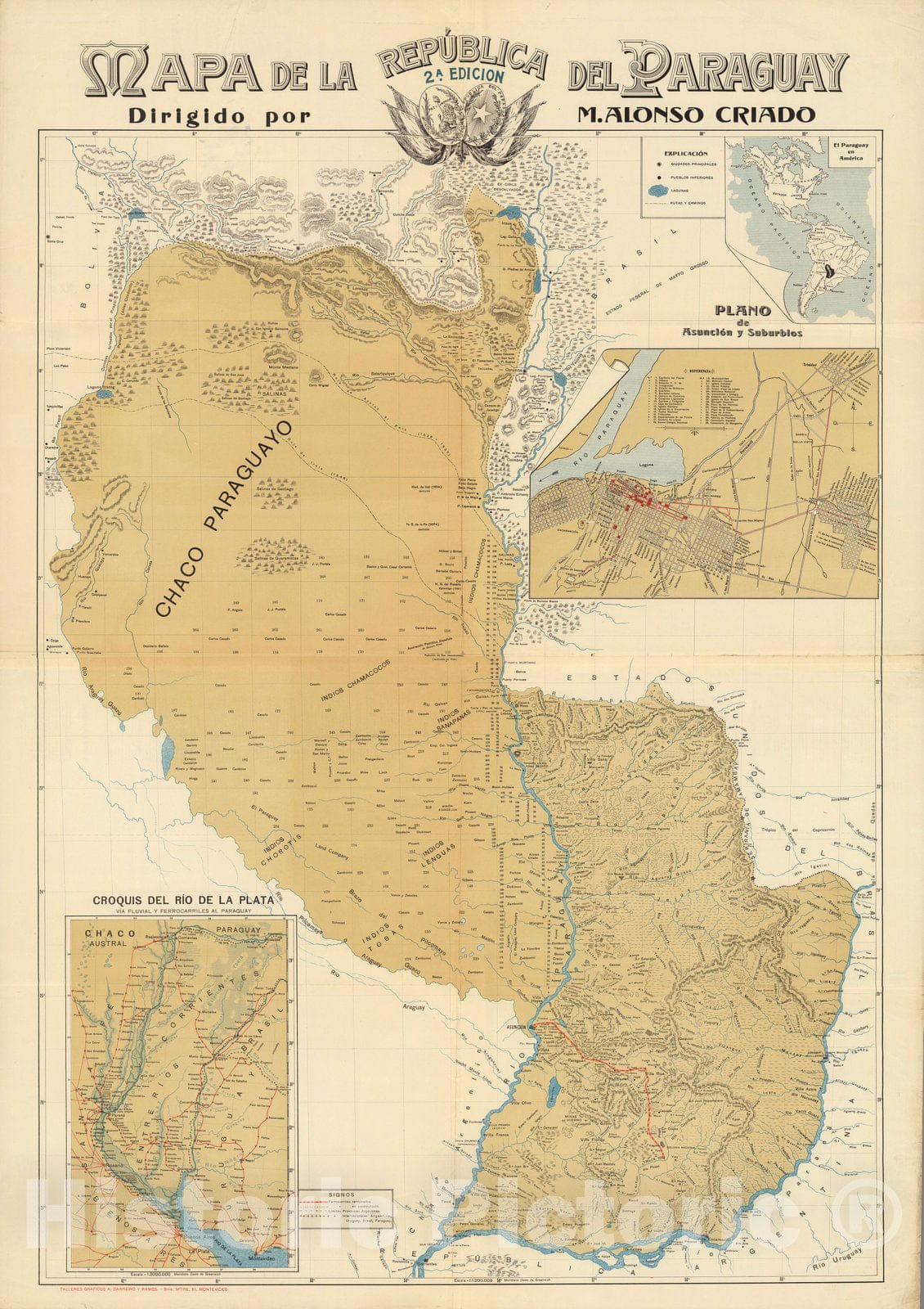 Paraguay with Asuncion and Rio de la Plata Region - Railroad Map, 1908