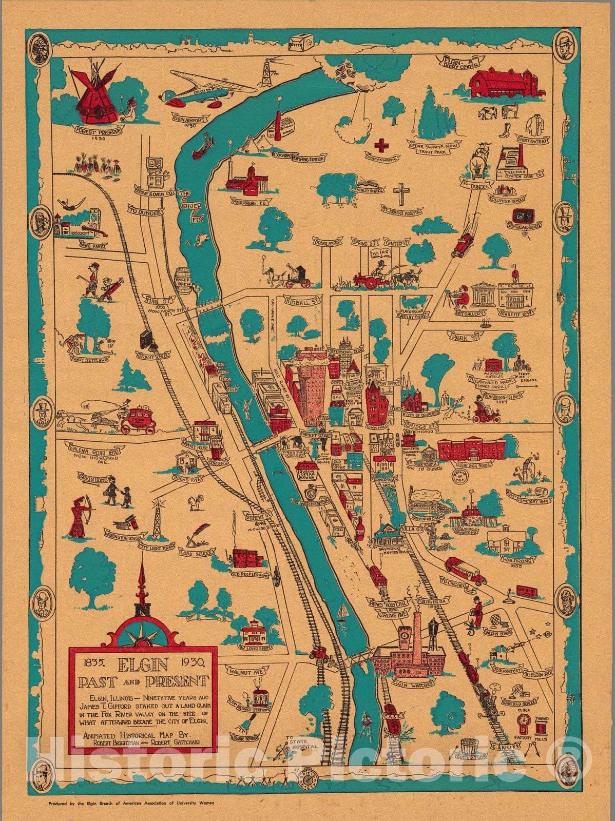 Historic Map : Elgin past and present : 1835-1930 1930 - Vintage Wall Art