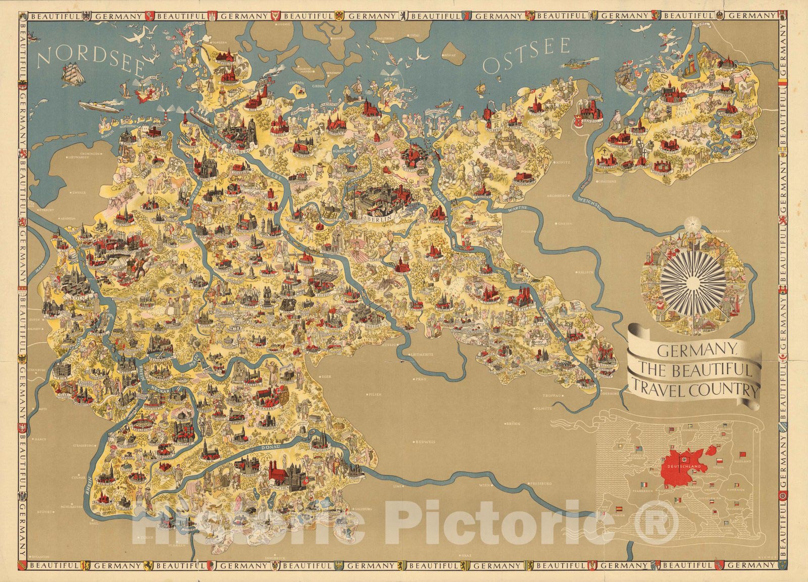 Germany - Pictorial Map, 1936 - Historical Map Reproduction
