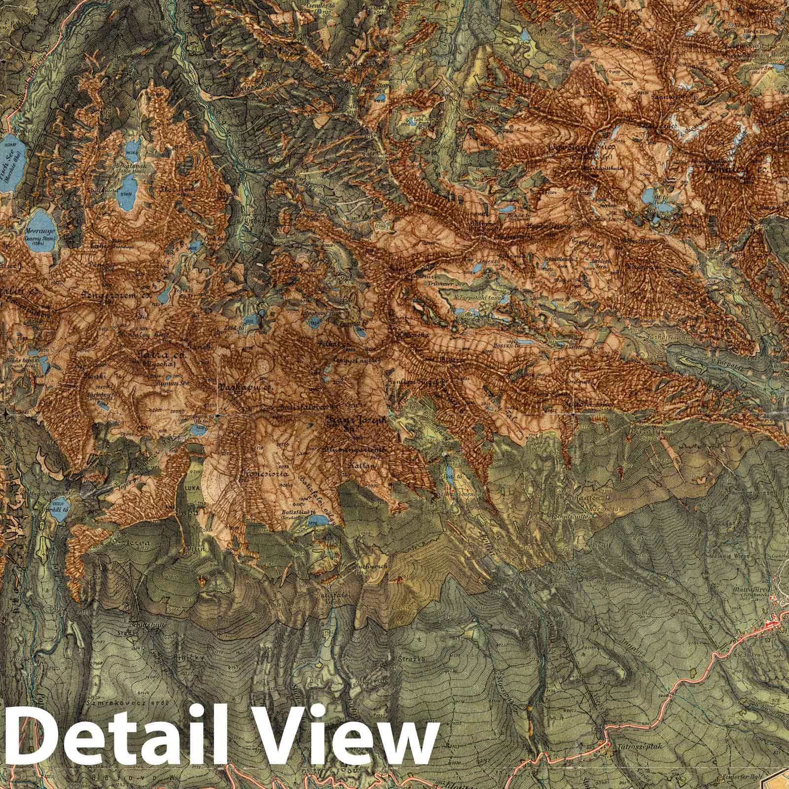 Tatra Mountains, Slovakia and Poland - Road Map, 1897 - Historical Map Print