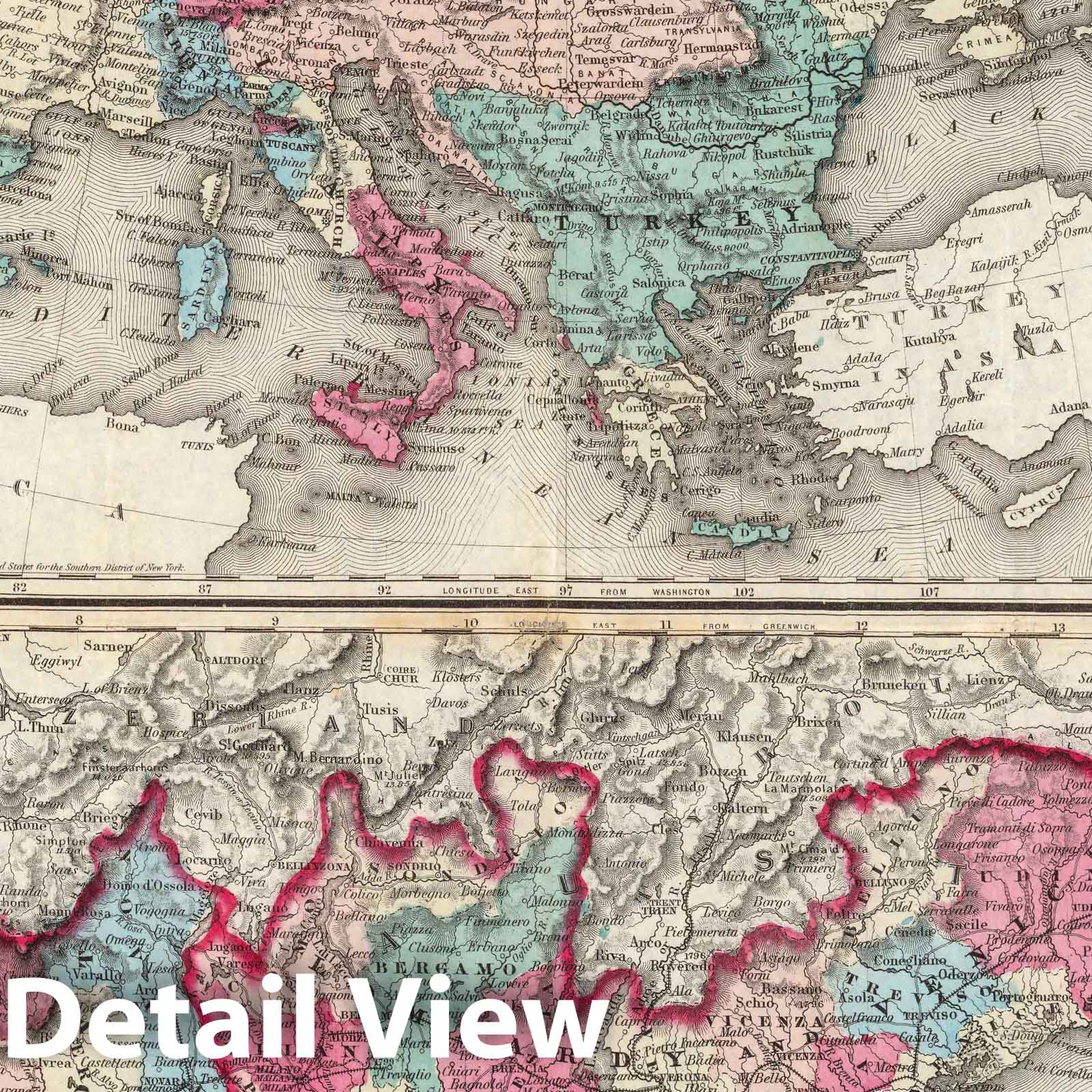 Northern Italy: Lombardy - River Map, 1859 - Historical Map Print