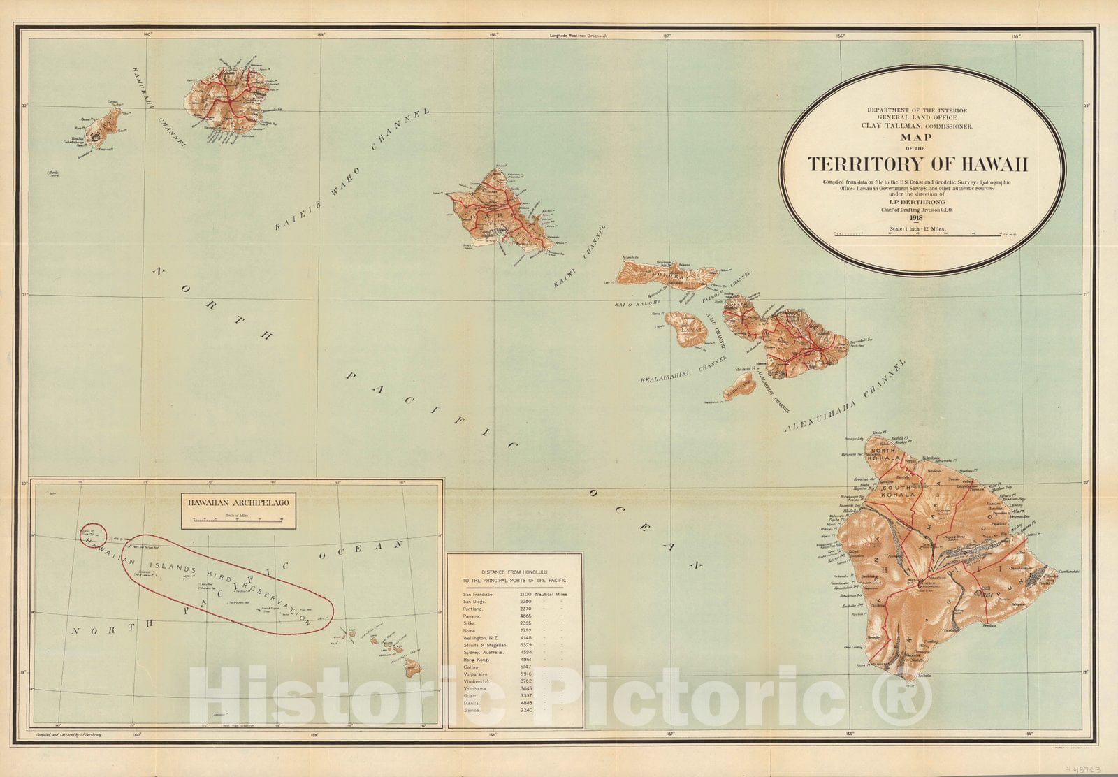 Historic Map - Map of the Territory of Hawaii, 1918 - Vintage Wall Art
