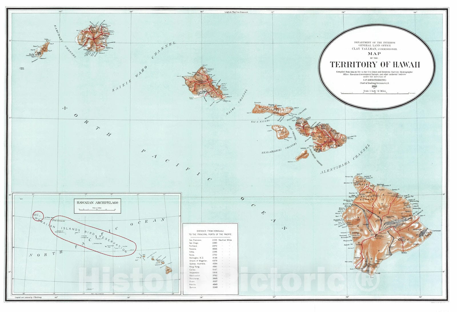 Historic Map - Map of the Territory of Hawaii, 1918 - Vintage Wall Art