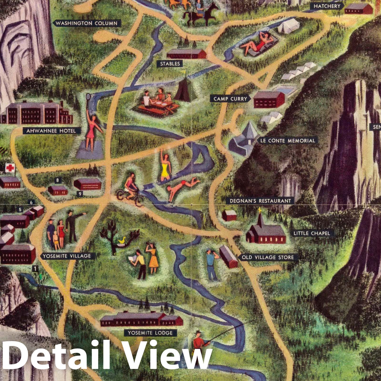Yosemite Valley, California - Pictorial Map, 1955