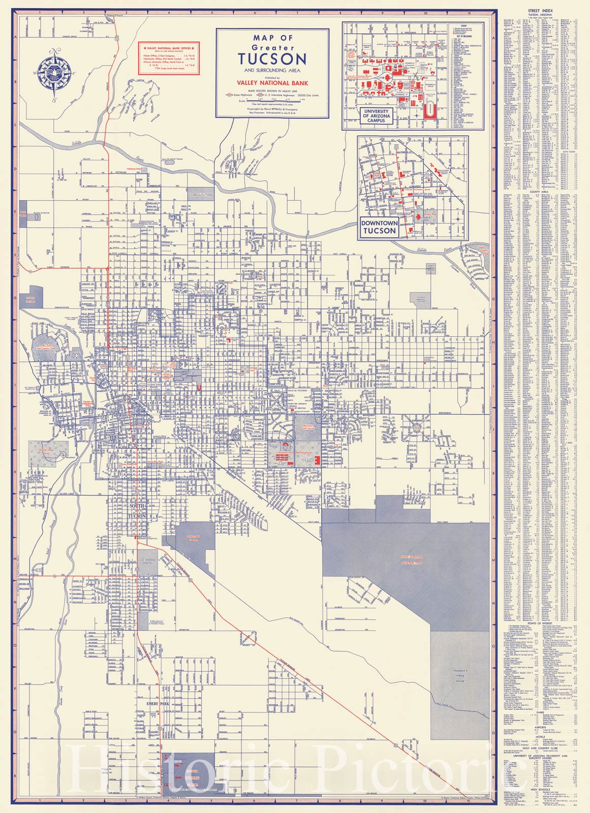 Historic Map : Map of greater Tucson and surrounding area, 1950 - Vintage Wall Art