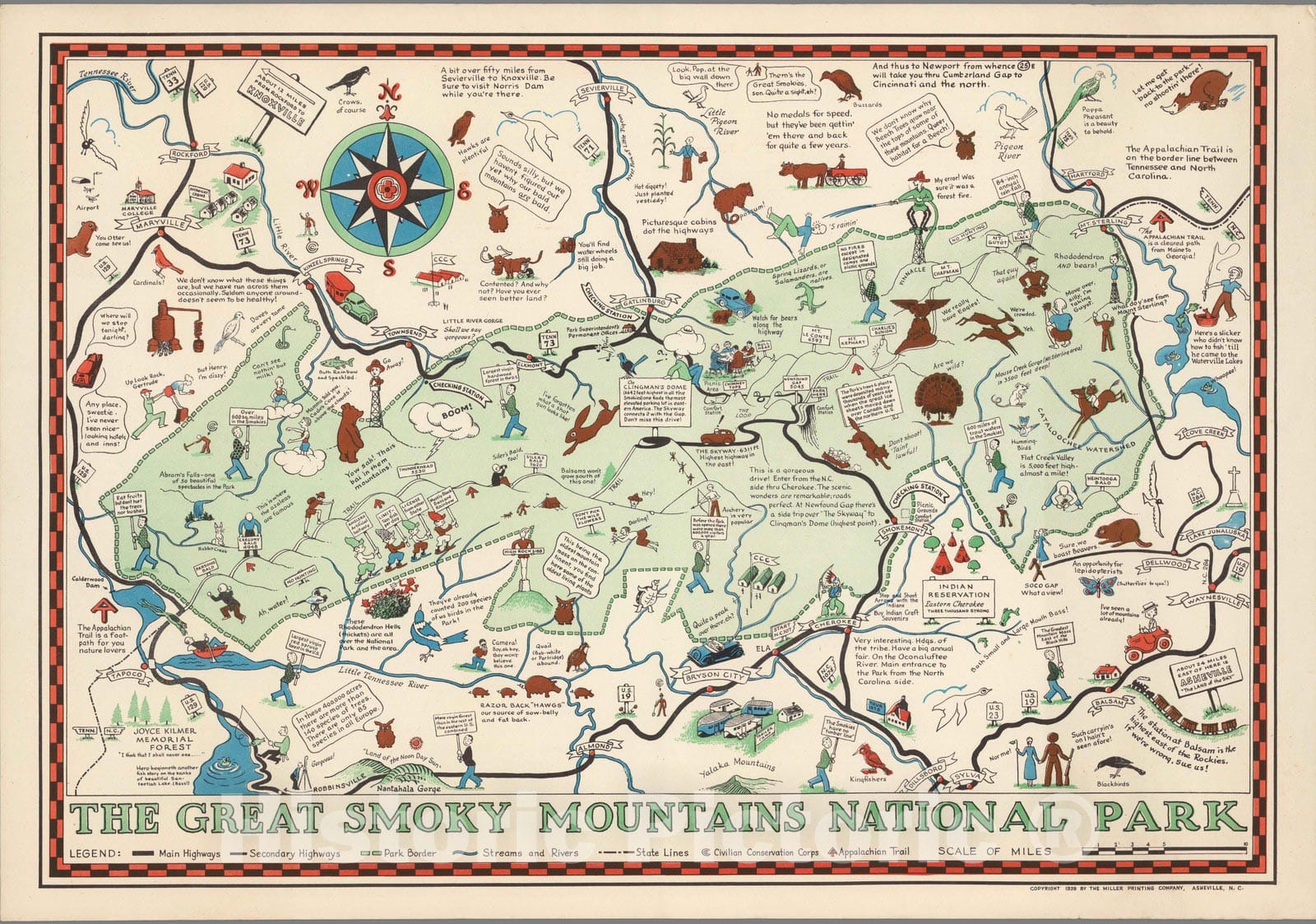 Great Smoky Mountains National Park Pictorial Map, 1939 - Historical Map Print