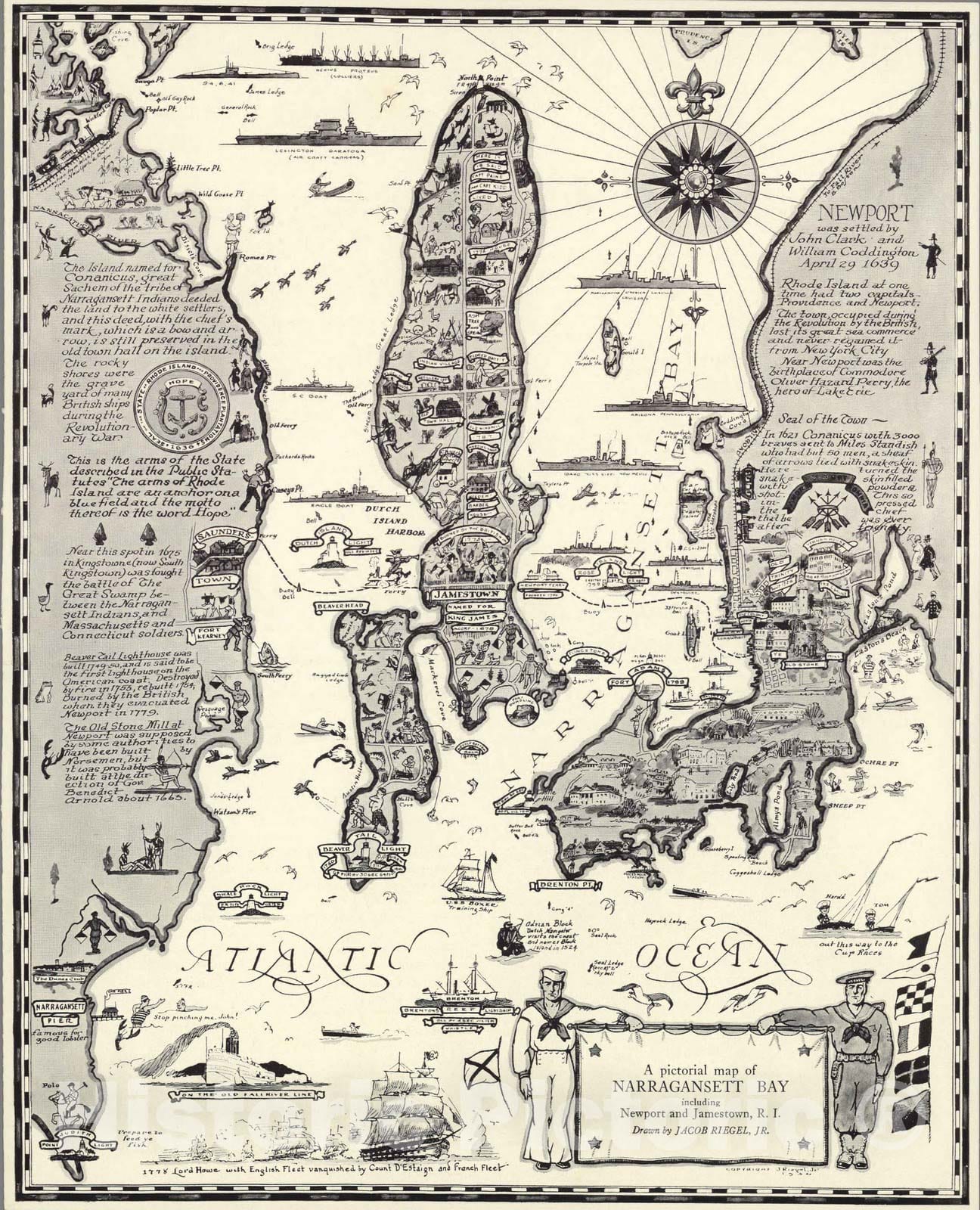 Narragansett Bay, Rhode Island - Pictorial Map, 1932