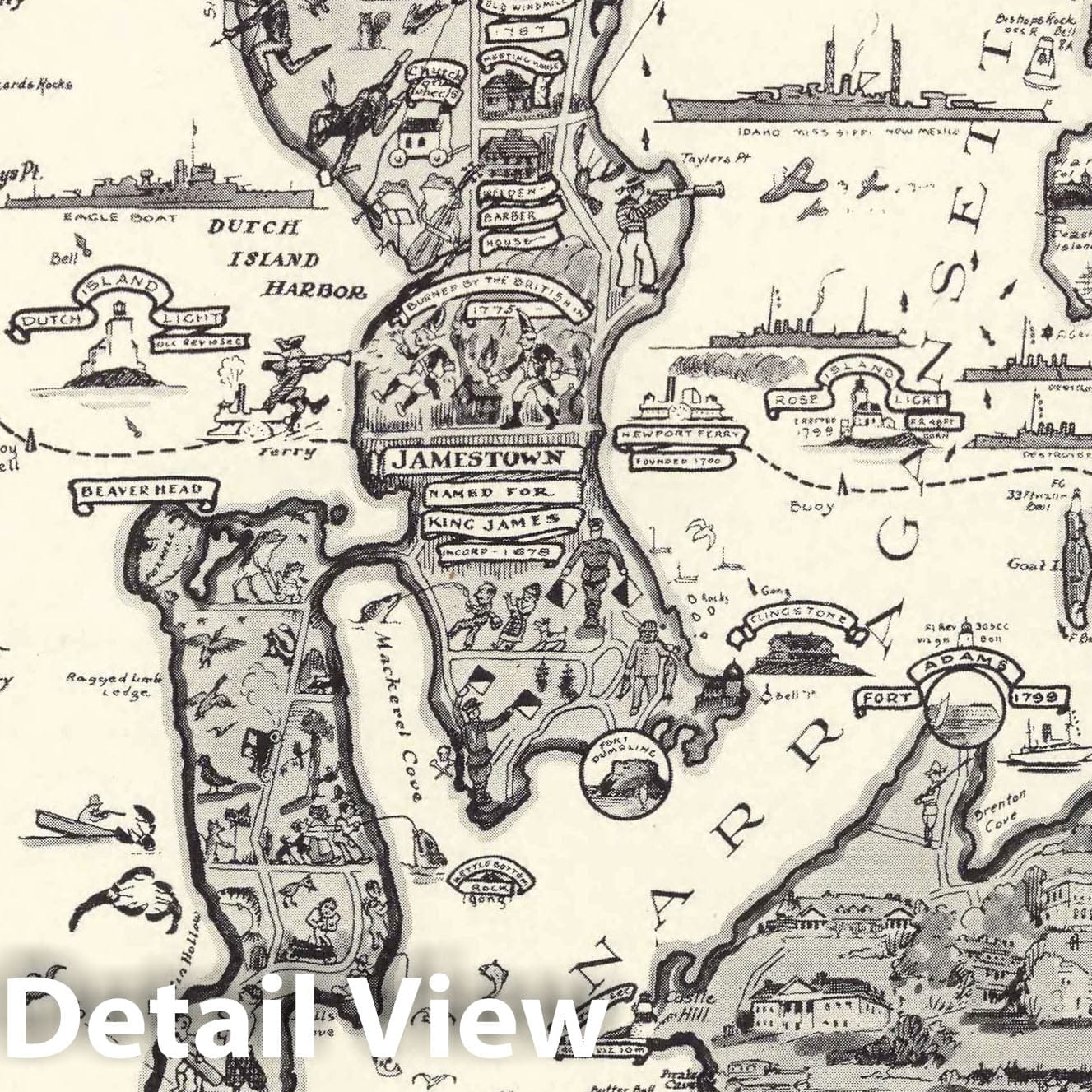 Narragansett Bay, Rhode Island - Pictorial Map, 1932