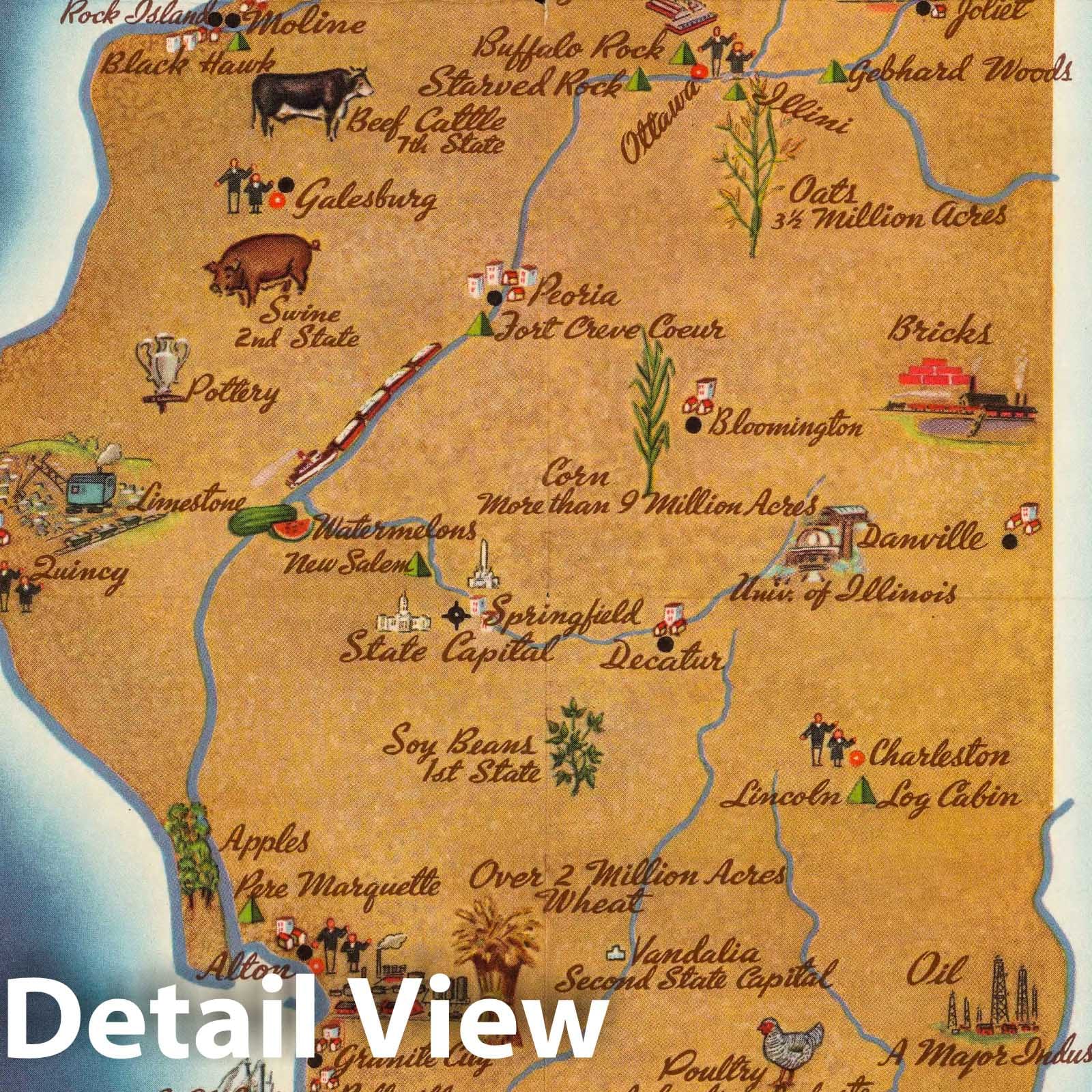 Illinois - Pictorial Map, 1938 - Historical Map Reproduction