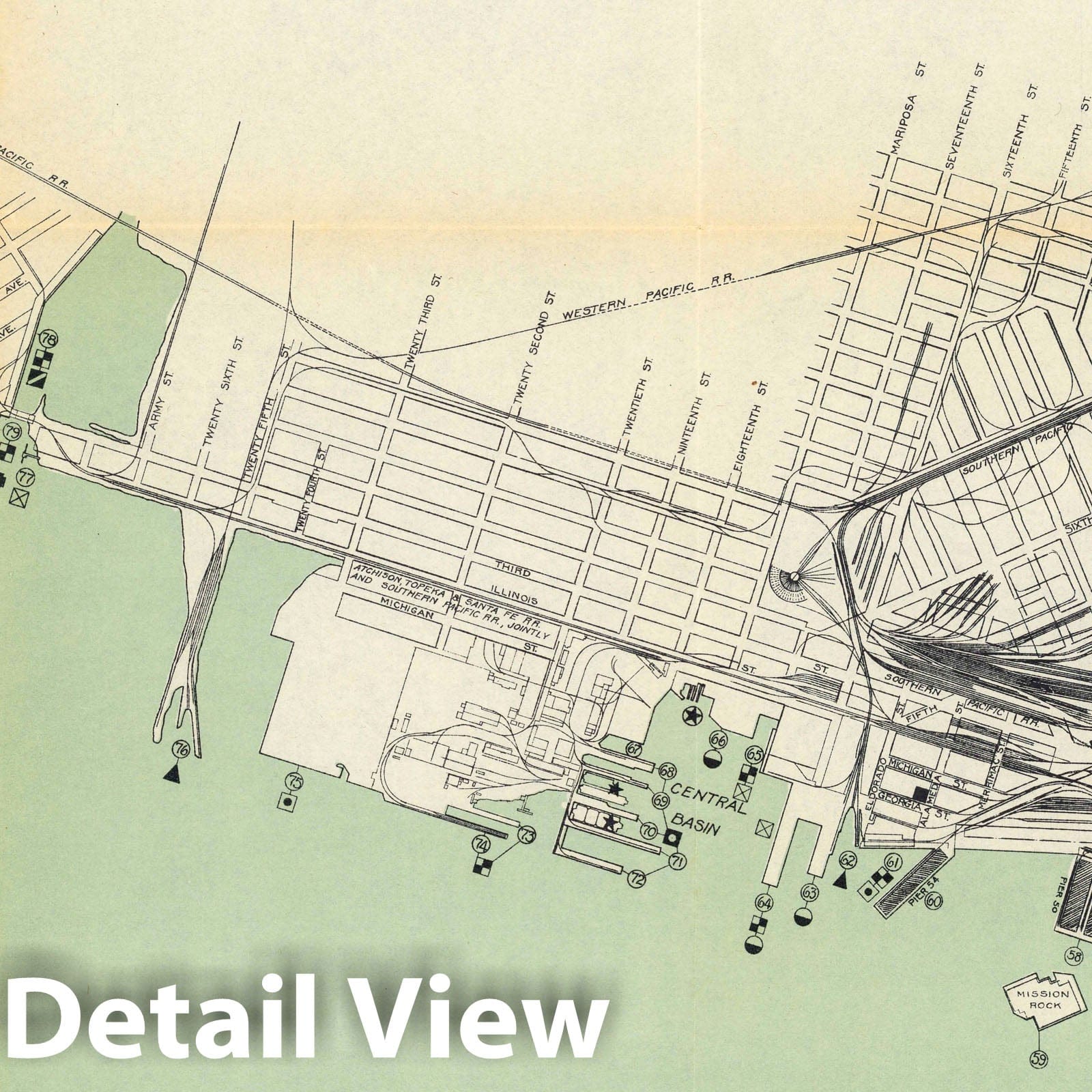 San Francisco, California - Port Facilities, 1932 Historical Map Print