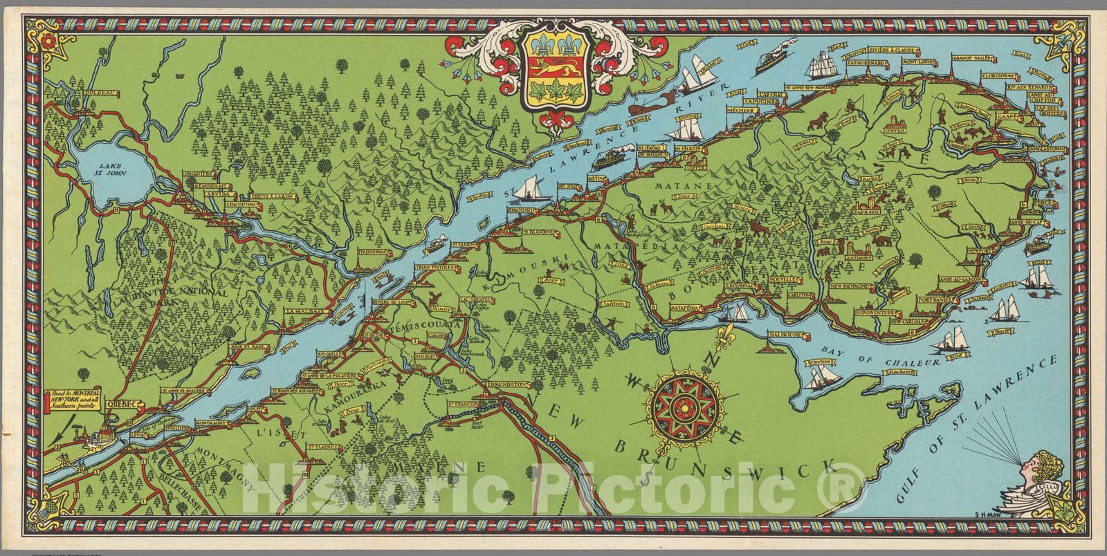 Historic Wall Map : Pocket Map, Gaspe Peninsula 1929 - Vintage Wall Art