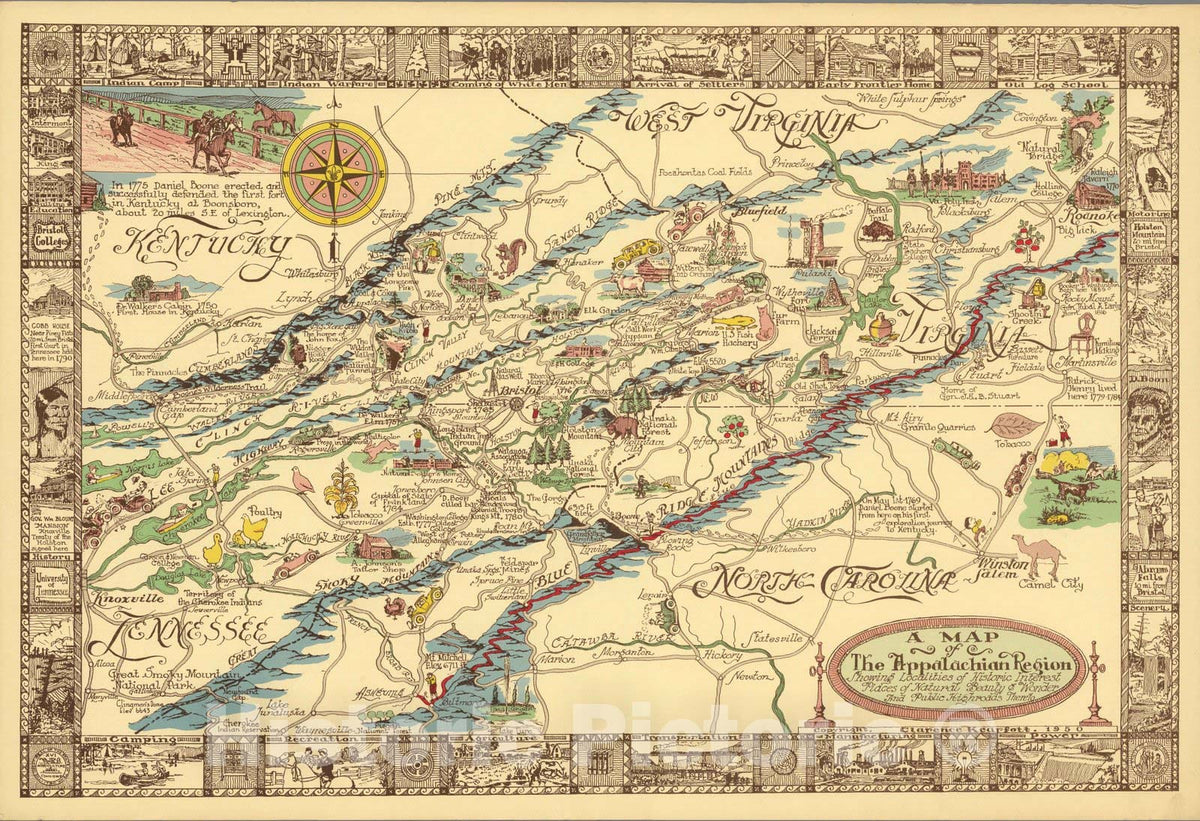 Appalachian Region - Pictorial Map, 1950 - Historical Map Print