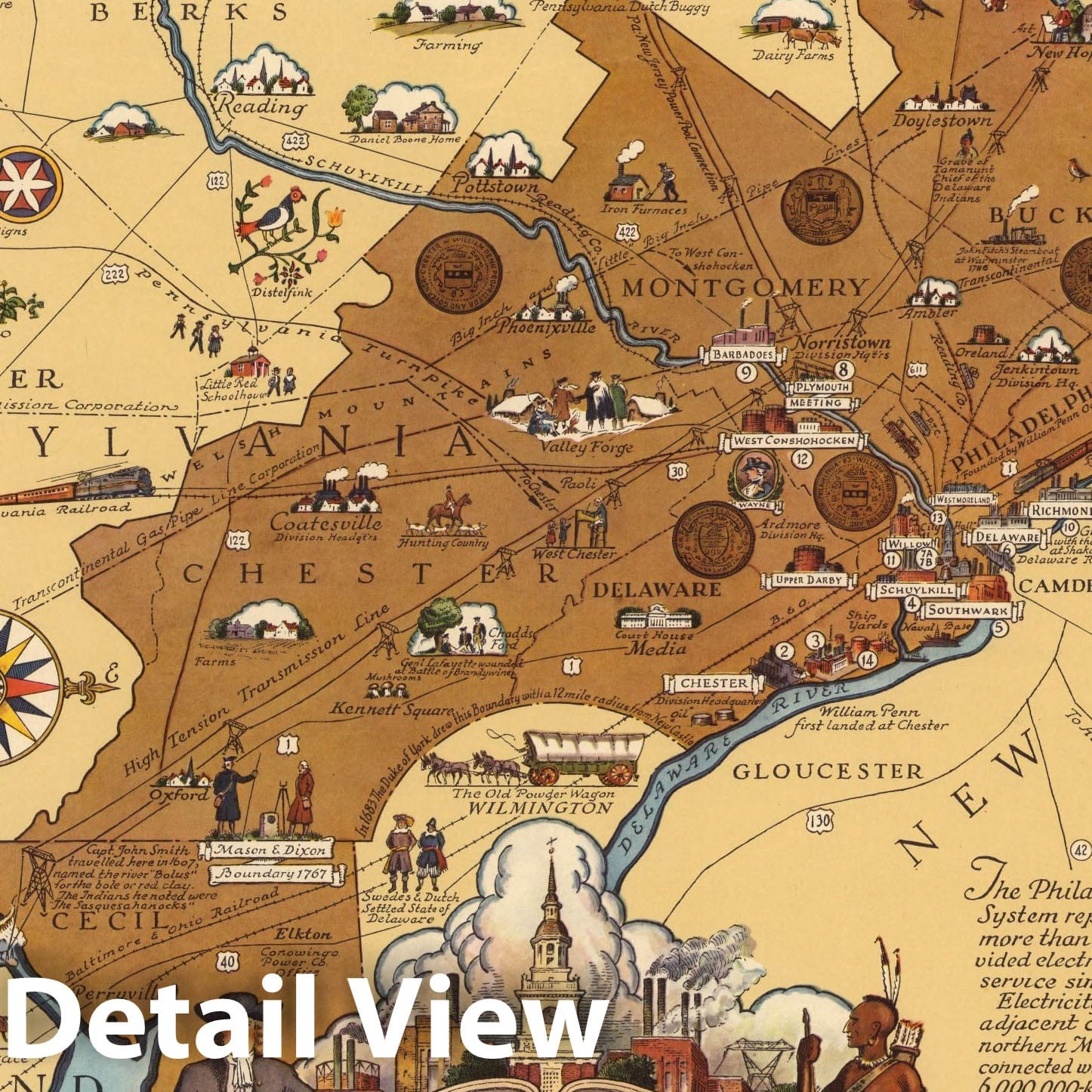 Philadelphia, Pennsylvania - Pictorial Map, 1951